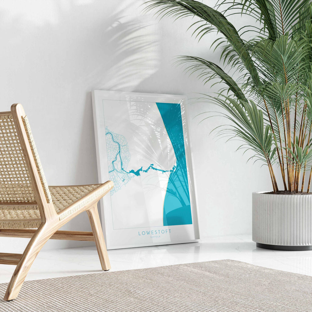 Lowestoft Map - Lowestoft Suffolk Art, Lowestoft UK, Lowestoft Beach, Suffolk Map, Oulton Broad Map Art, River Waveney