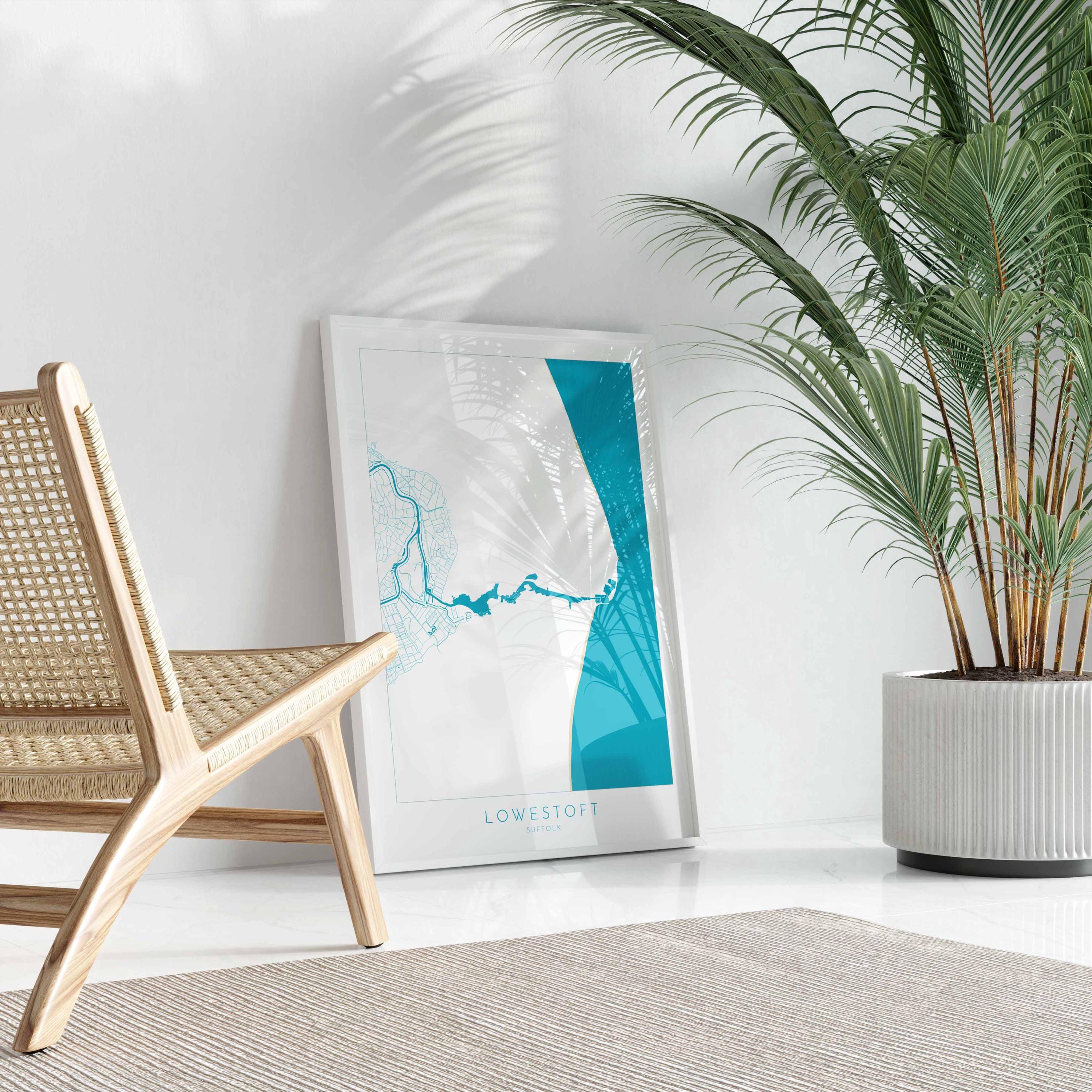 Lowestoft Map - Lowestoft Suffolk Art, Lowestoft UK, Lowestoft Beach, Suffolk Map, Oulton Broad Map Art, River Waveney