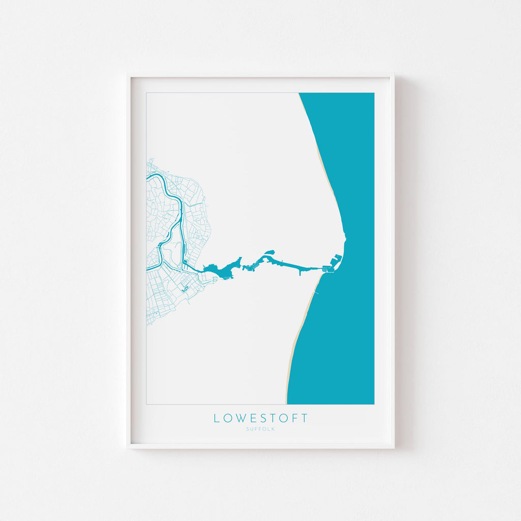 Lowestoft Map - Lowestoft Suffolk Art, Lowestoft UK, Lowestoft Beach, Suffolk Map, Oulton Broad Map Art, River Waveney