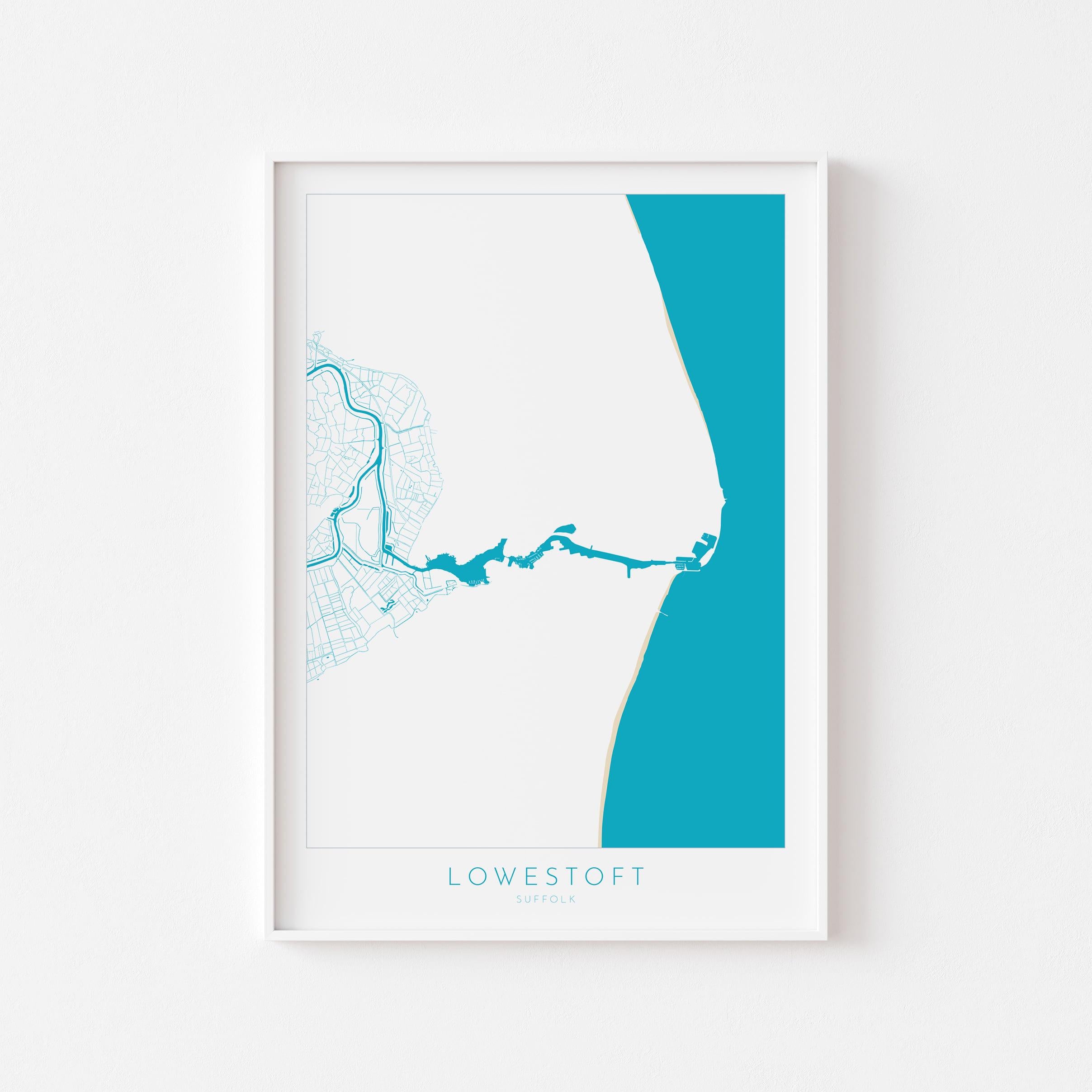 Lowestoft Map - Lowestoft Suffolk Art, Lowestoft UK, Lowestoft Beach, Suffolk Map, Oulton Broad Map Art, River Waveney