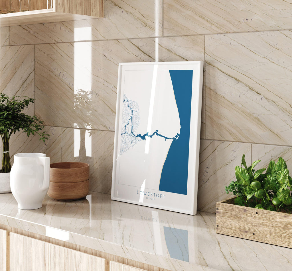 Lowestoft Map - Lowestoft Suffolk Art, Lowestoft UK, Lowestoft Beach, Suffolk Map, Oulton Broad Map Art, River Waveney