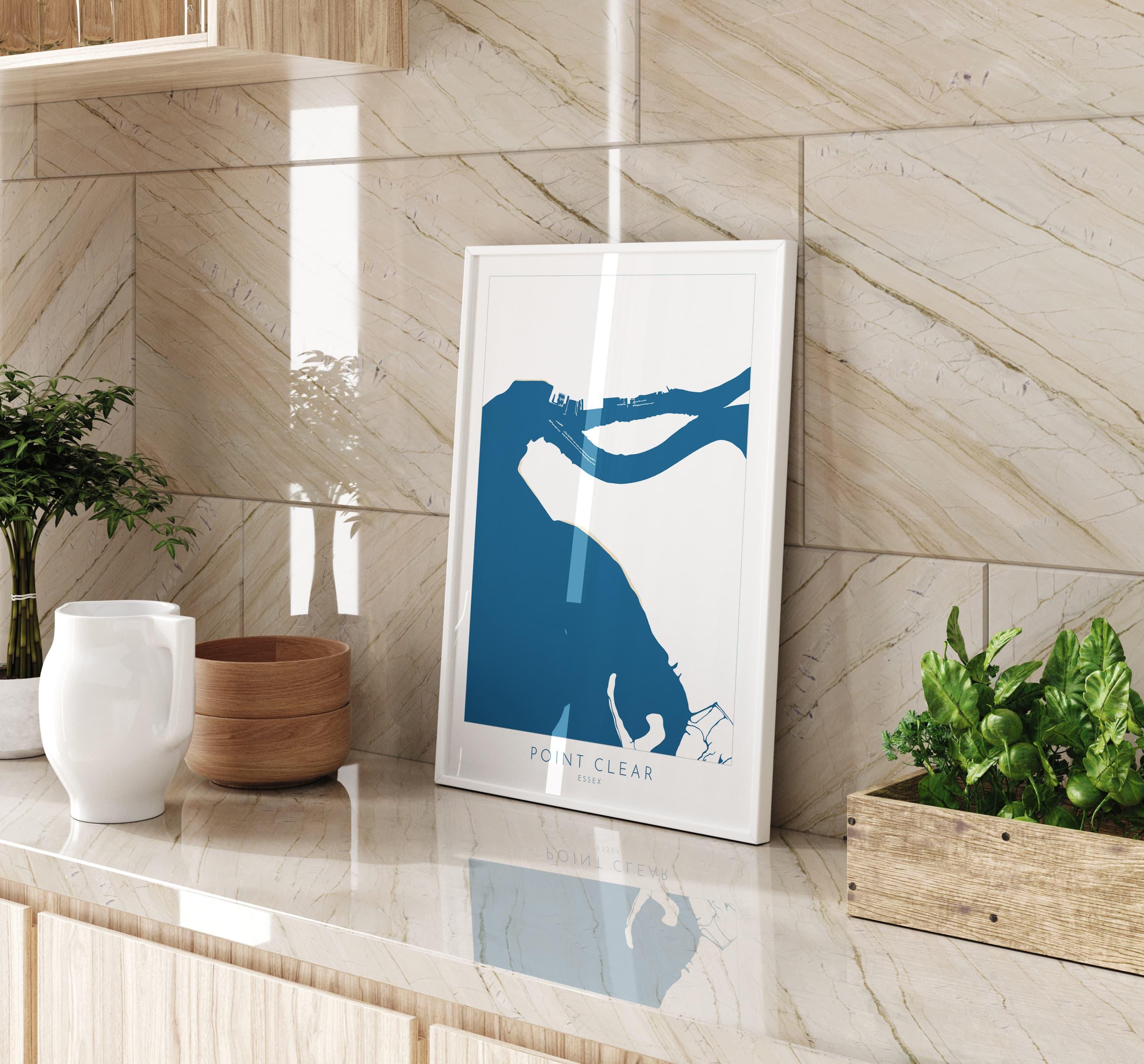 Point Clear Map Art - Essex Map, Point Clear Essex Art, Brightlingsea Map, Clacton-on-Sea UK, Colchester Map, Essex Art