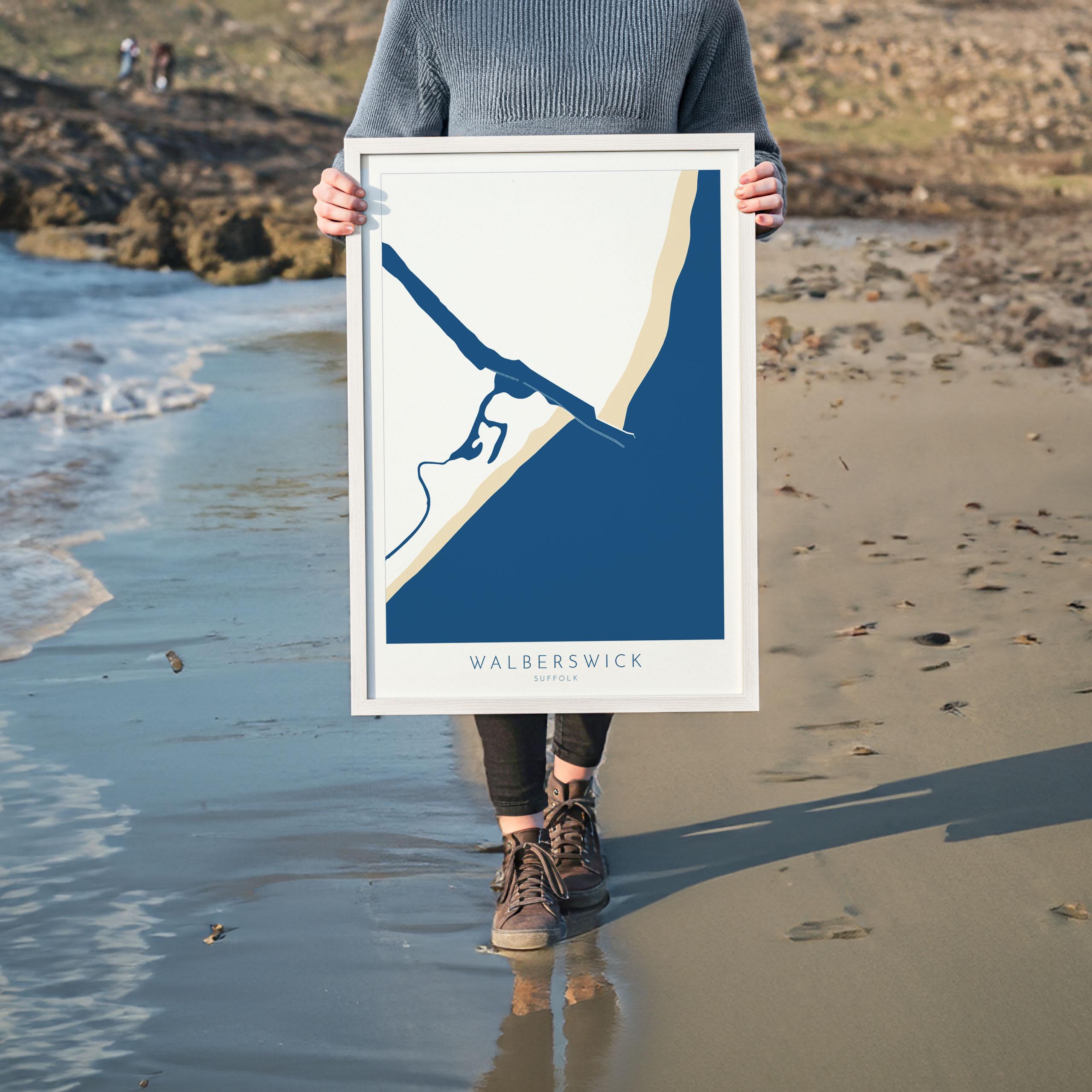 Walberswick Art - Suffolk Art, Walberswick Map Art, Walberswick Beach, Suffolk Coast, Suffolk Travel Print, River Blyth