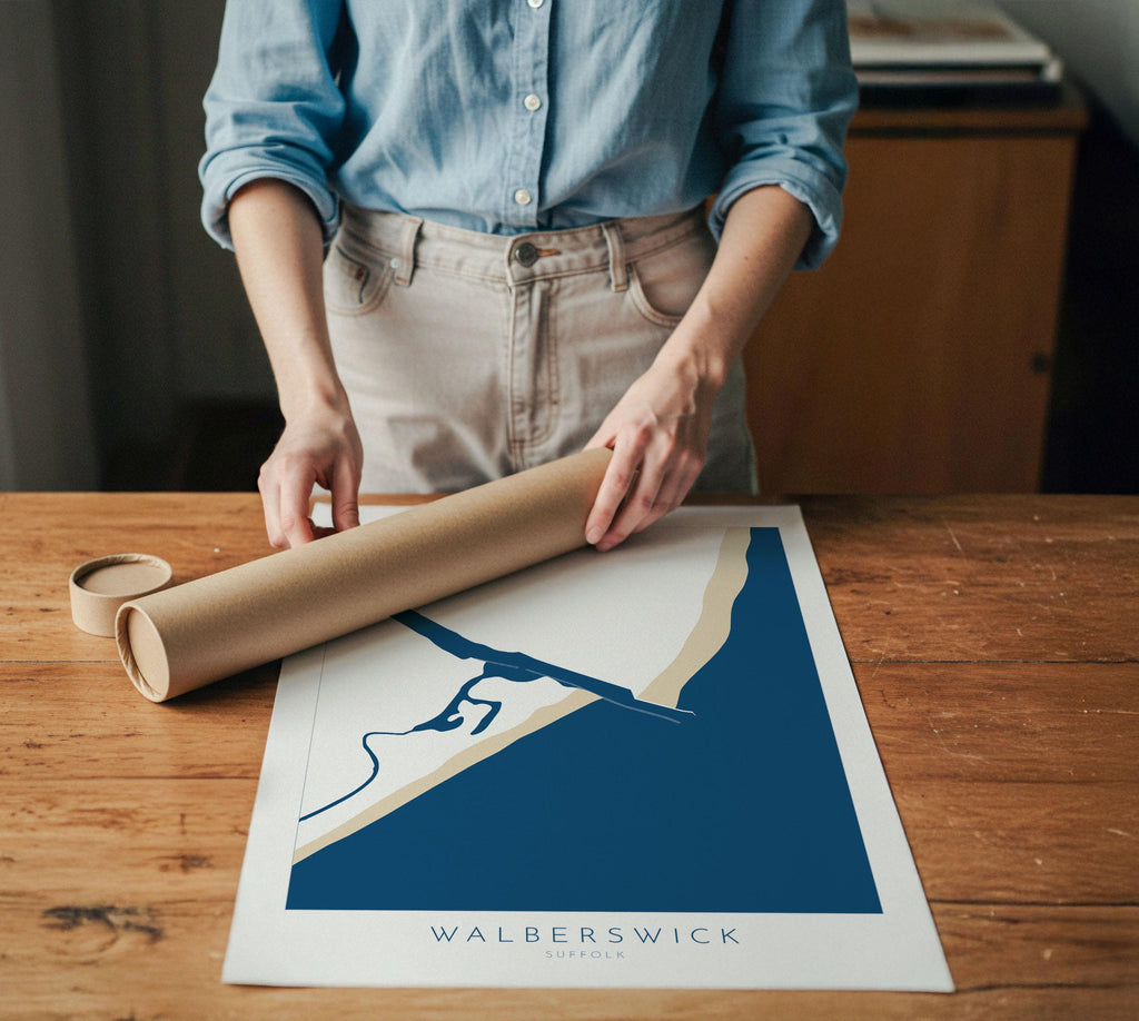 Walberswick Art - Suffolk Art, Walberswick Map Art, Walberswick Beach, Suffolk Coast, Suffolk Travel Print, River Blyth