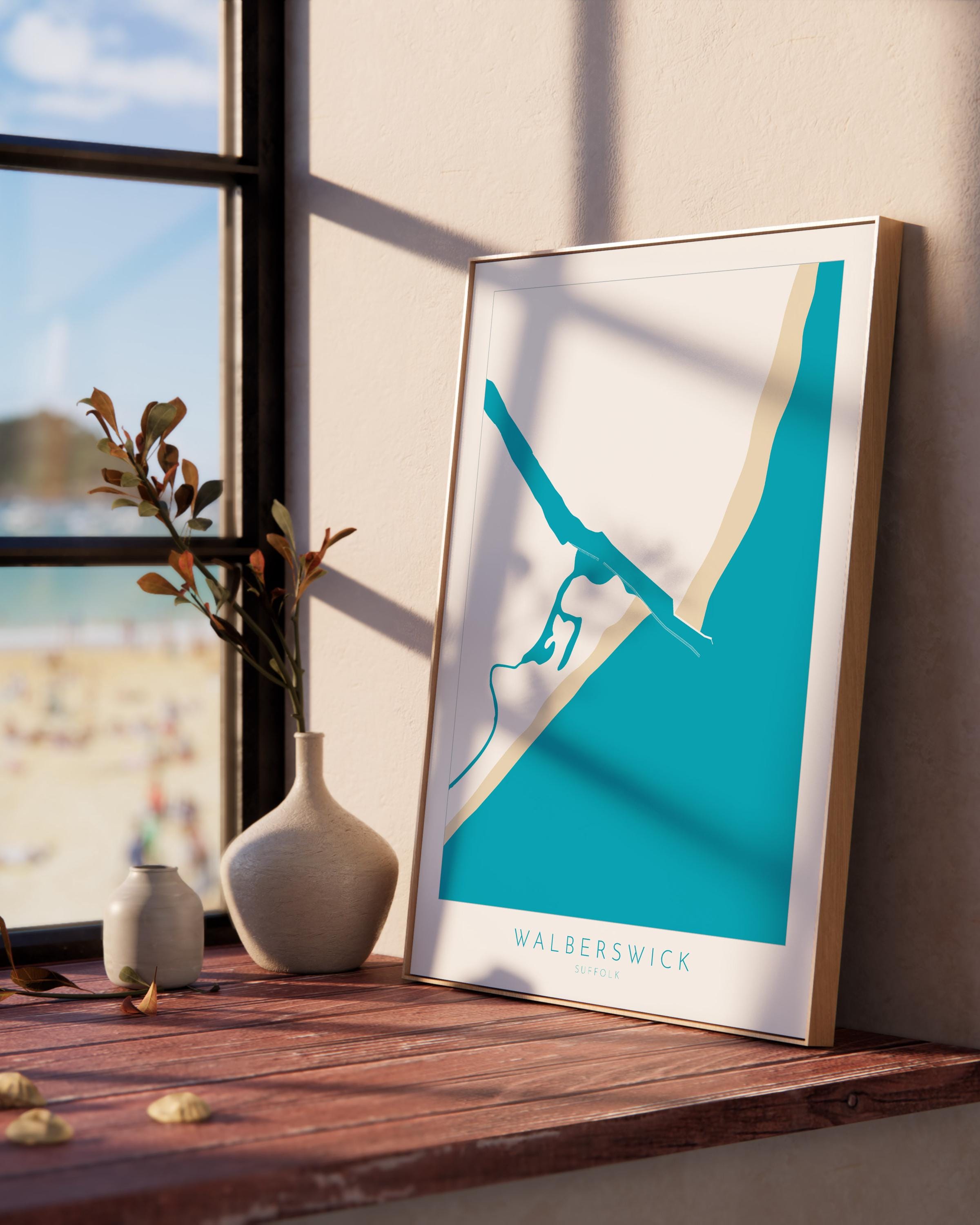 Walberswick Art - Suffolk Art, Walberswick Map Art, Walberswick Beach, Suffolk Coast, Suffolk Travel Print, River Blyth