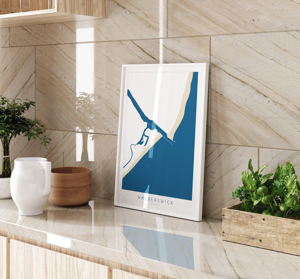 Walberswick Art - Suffolk Art, Walberswick Map Art, Walberswick Beach, Suffolk Coast, Suffolk Travel Print, River Blyth