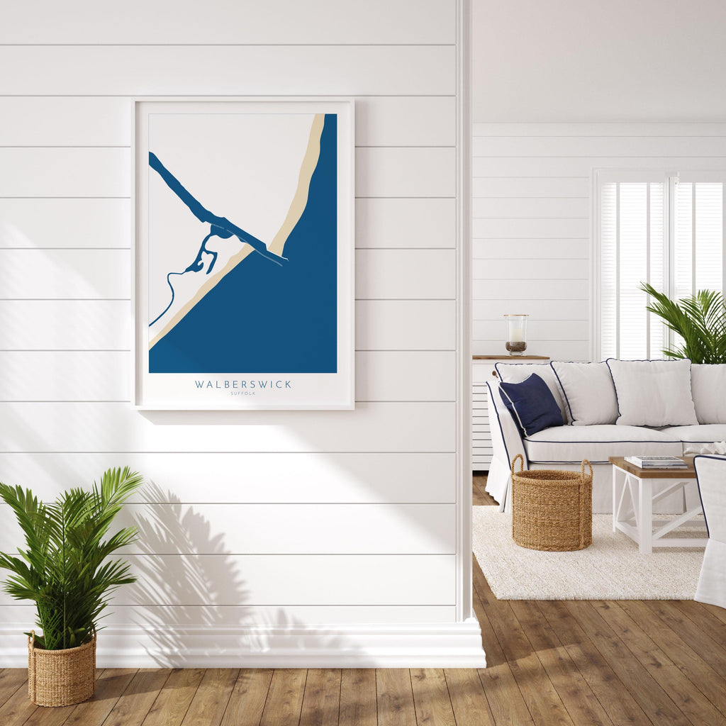 Walberswick Art - Suffolk Art, Walberswick Map Art, Walberswick Beach, Suffolk Coast, Suffolk Travel Print, River Blyth