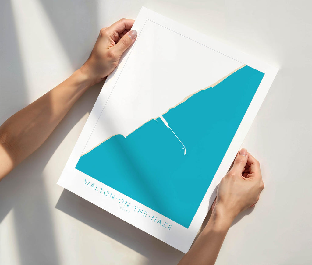 Walton-on-the-Naze Map Art - Essex Map, Walton-on-the-Naze Essex Art, Frinton Beach, Walton-on-the-Naze Beach UK, Colchester Map, Essex Art