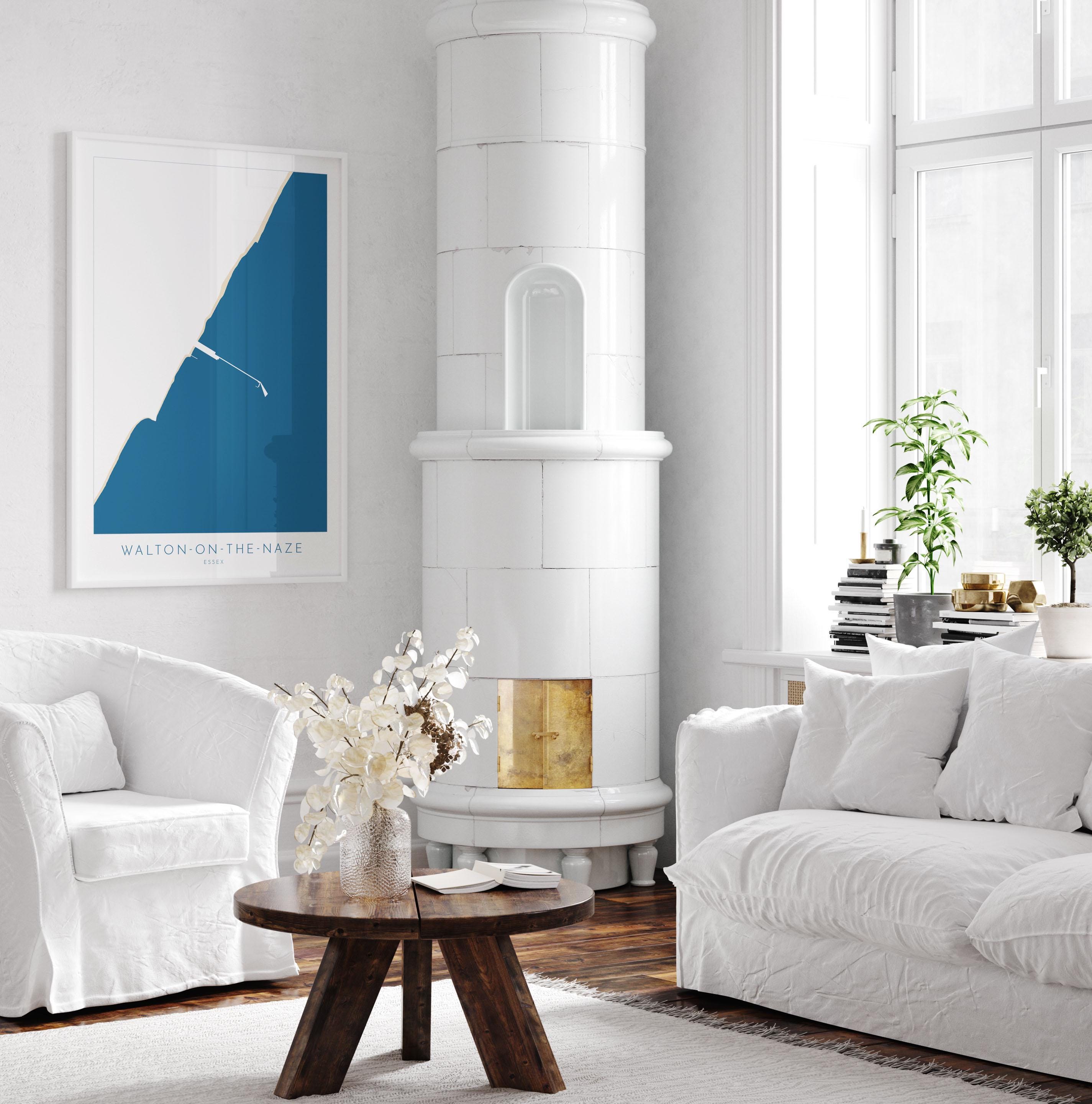 Walton-on-the-Naze Map Art - Essex Map, Walton-on-the-Naze Essex Art, Frinton Beach, Walton-on-the-Naze Beach UK, Colchester Map, Essex Art