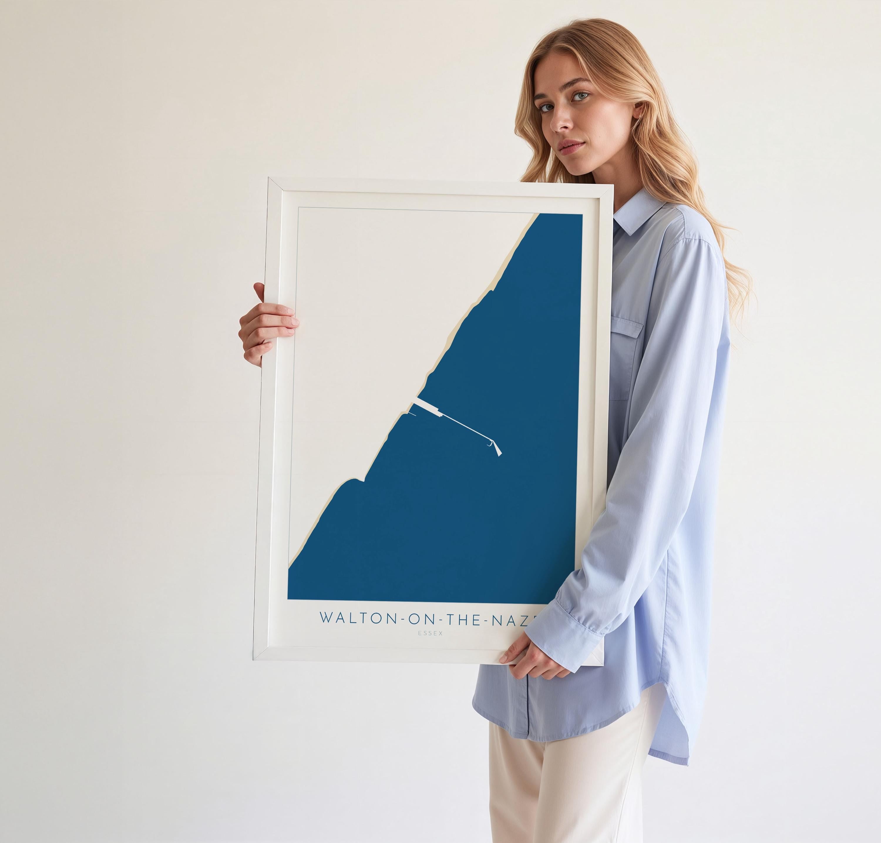 Walton-on-the-Naze Map Art - Essex Map, Walton-on-the-Naze Essex Art, Frinton Beach, Walton-on-the-Naze Beach UK, Colchester Map, Essex Art