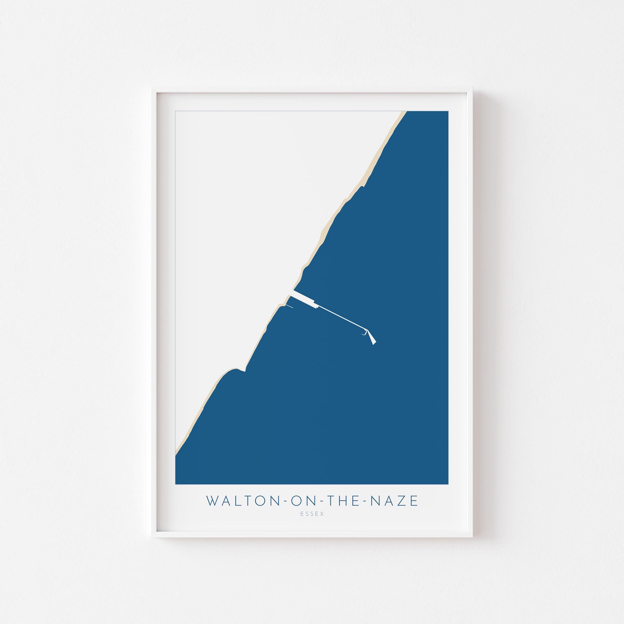 Walton-on-the-Naze Map Art - Essex Map, Walton-on-the-Naze Essex Art, Frinton Beach, Walton-on-the-Naze Beach UK, Colchester Map, Essex Art