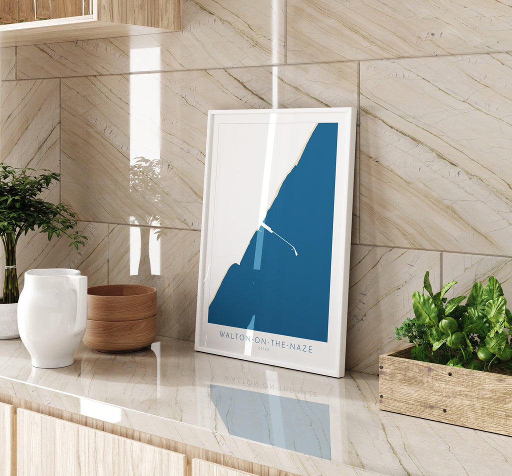 Walton-on-the-Naze Map Art - Essex Map, Walton-on-the-Naze Essex Art, Frinton Beach, Walton-on-the-Naze Beach UK, Colchester Map, Essex Art