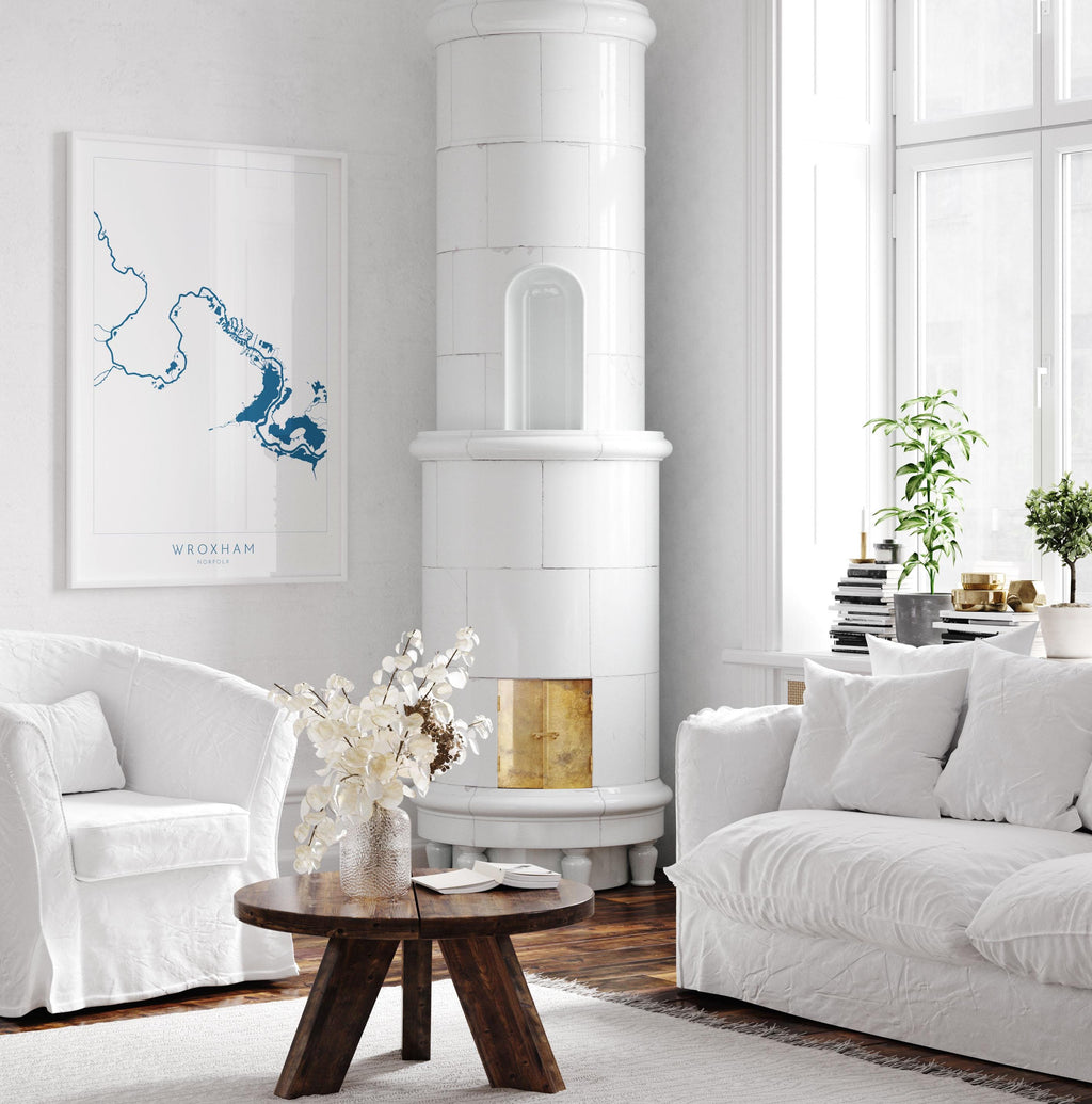 Wroxham Map - Norfolk Broads, Wroxham Norfolk Art Print, Hoveton Map, Norfolk UK, Norfolk Map, Wroxham Broad, Map Art, River Bure