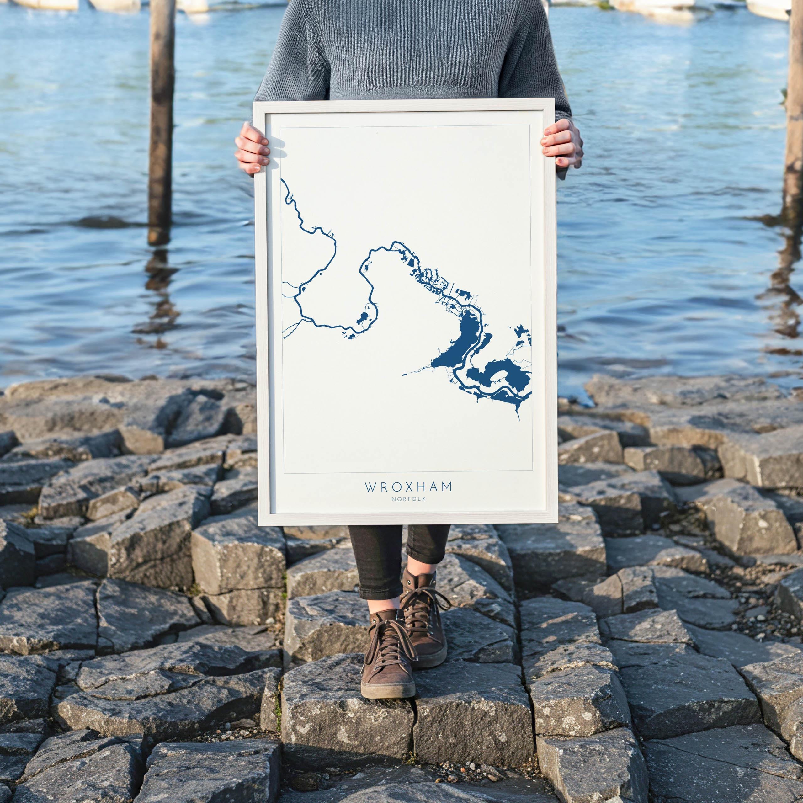 Wroxham Map - Norfolk Broads, Wroxham Norfolk Art Print, Hoveton Map, Norfolk UK, Norfolk Map, Wroxham Broad, Map Art, River Bure