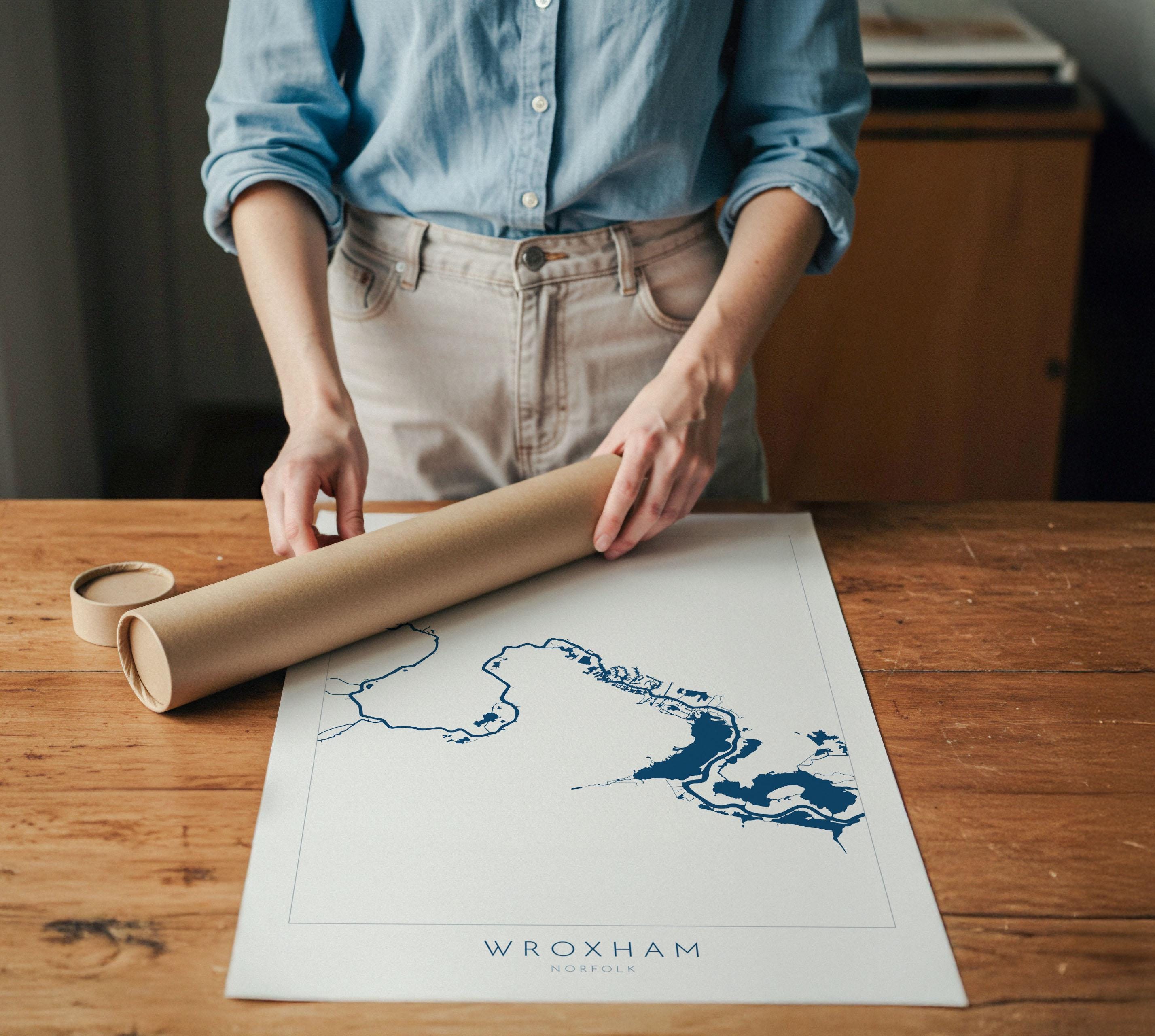 Wroxham Map - Norfolk Broads, Wroxham Norfolk Art Print, Hoveton Map, Norfolk UK, Norfolk Map, Wroxham Broad, Map Art, River Bure