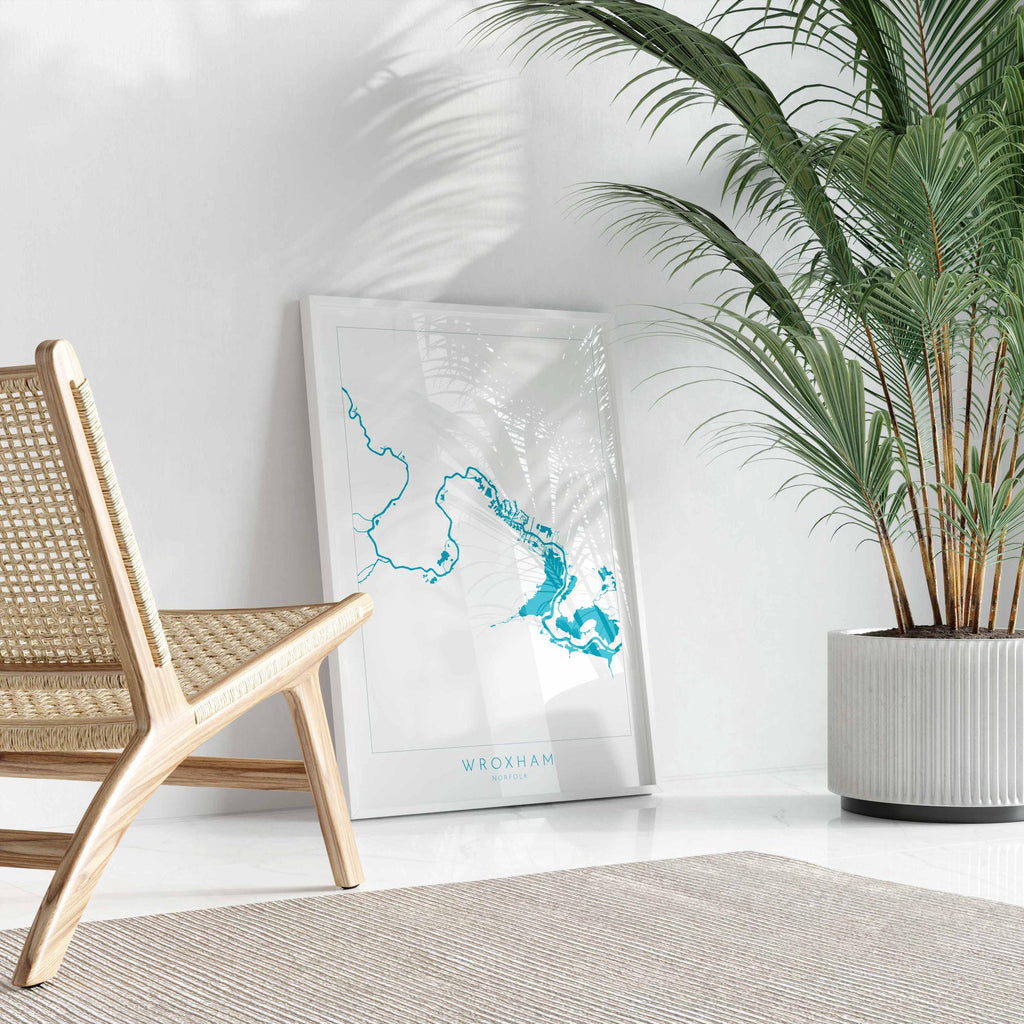 Wroxham Map - Norfolk Broads, Wroxham Norfolk Art Print, Hoveton Map, Norfolk UK, Norfolk Map, Wroxham Broad, Map Art, River Bure