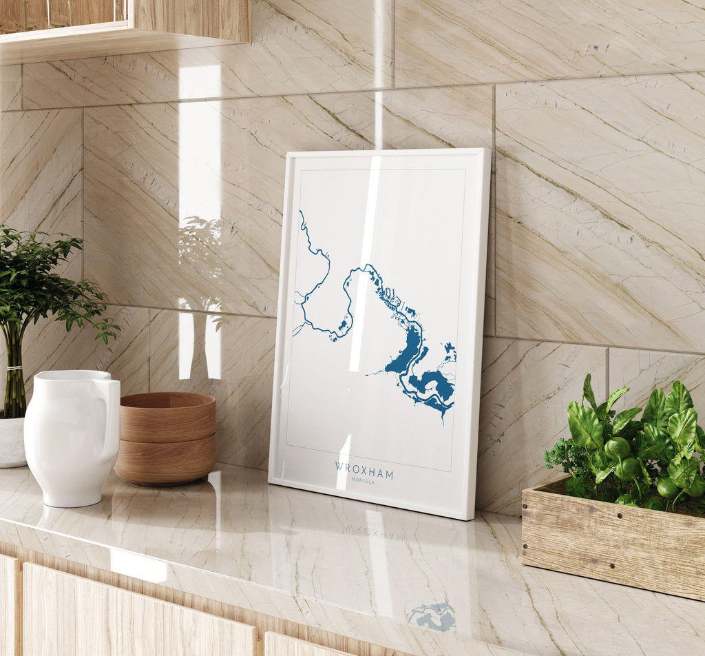 Wroxham Map - Norfolk Broads, Wroxham Norfolk Art Print, Hoveton Map, Norfolk UK, Norfolk Map, Wroxham Broad, Map Art, River Bure