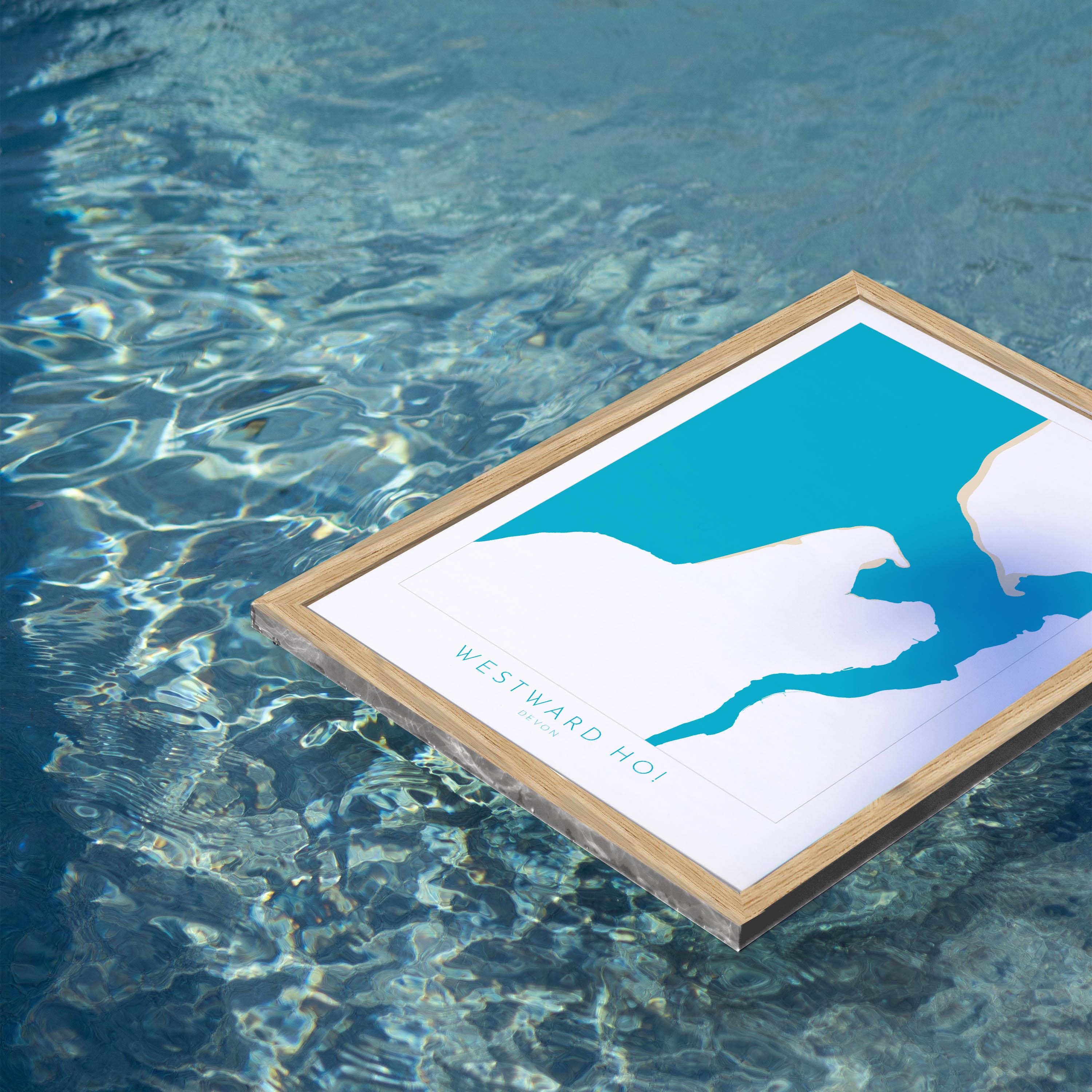 Westward Ho! Map Art - Westward Ho Devon Map, Westward Ho! Beach Print, Westward Ho! Art Print, Devon Beach Art, North Devon Map Art, Coast