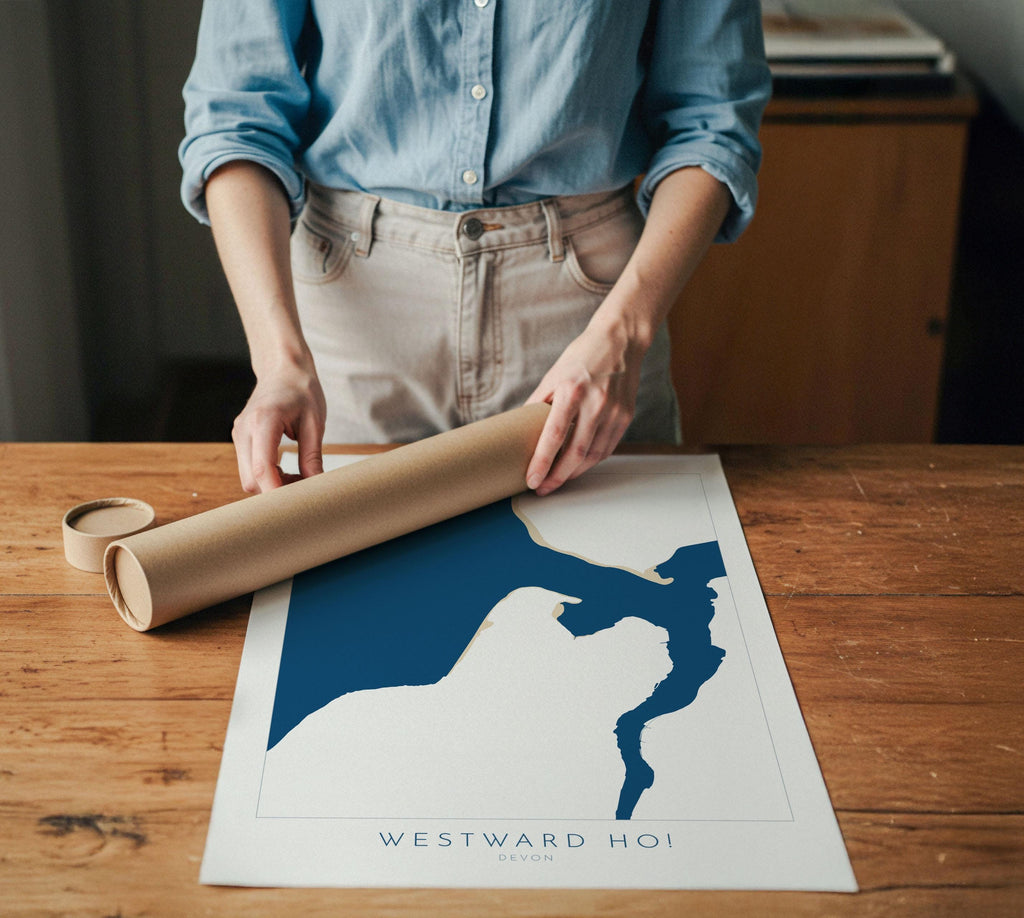 Westward Ho! Map Art - Westward Ho Devon Map, Westward Ho! Beach Print, Westward Ho! Art Print, Devon Beach Art, North Devon Map Art, Coast