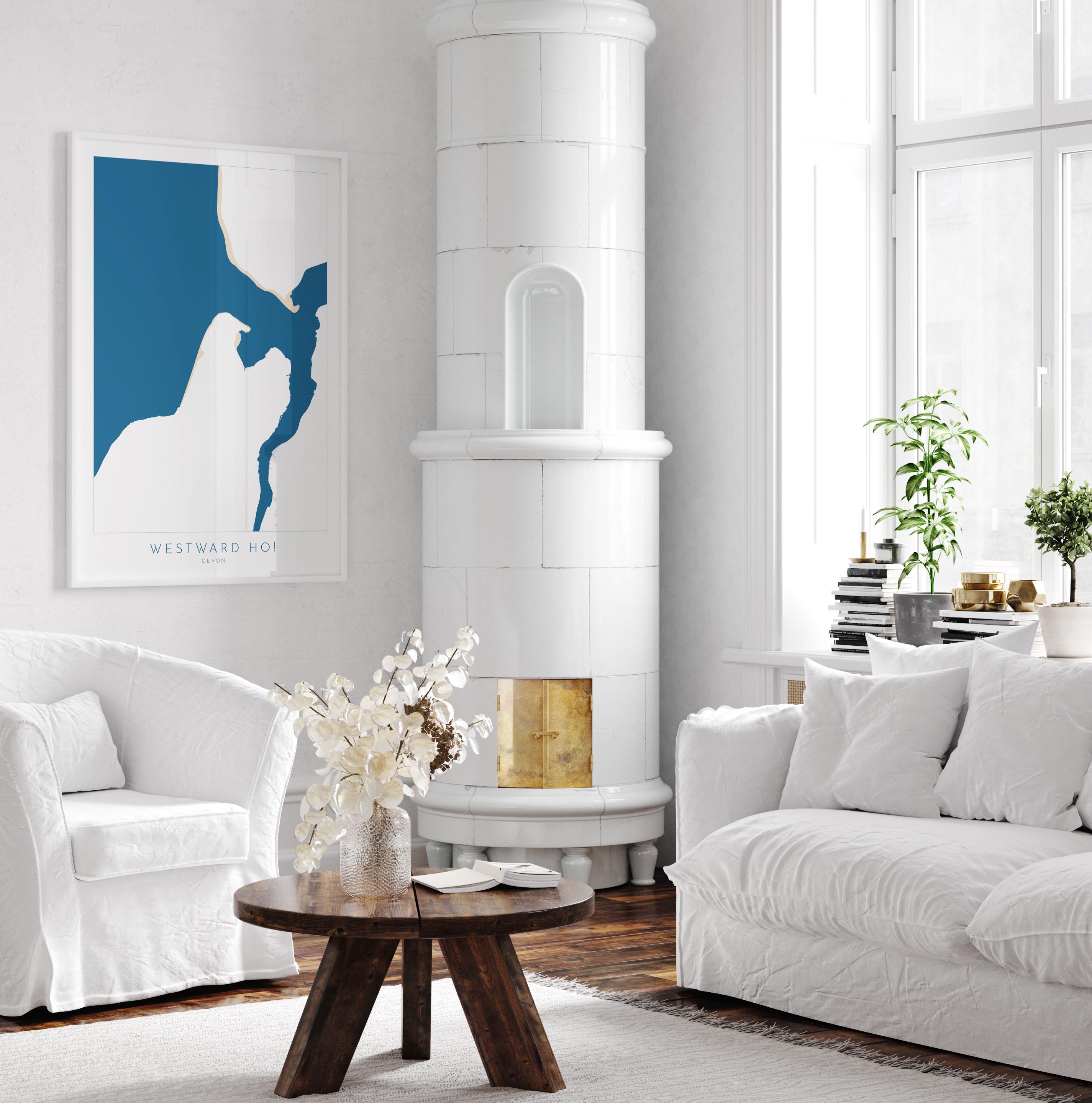 Westward Ho! Map Art - Westward Ho Devon Map, Westward Ho! Beach Print, Westward Ho! Art Print, Devon Beach Art, North Devon Map Art, Coast