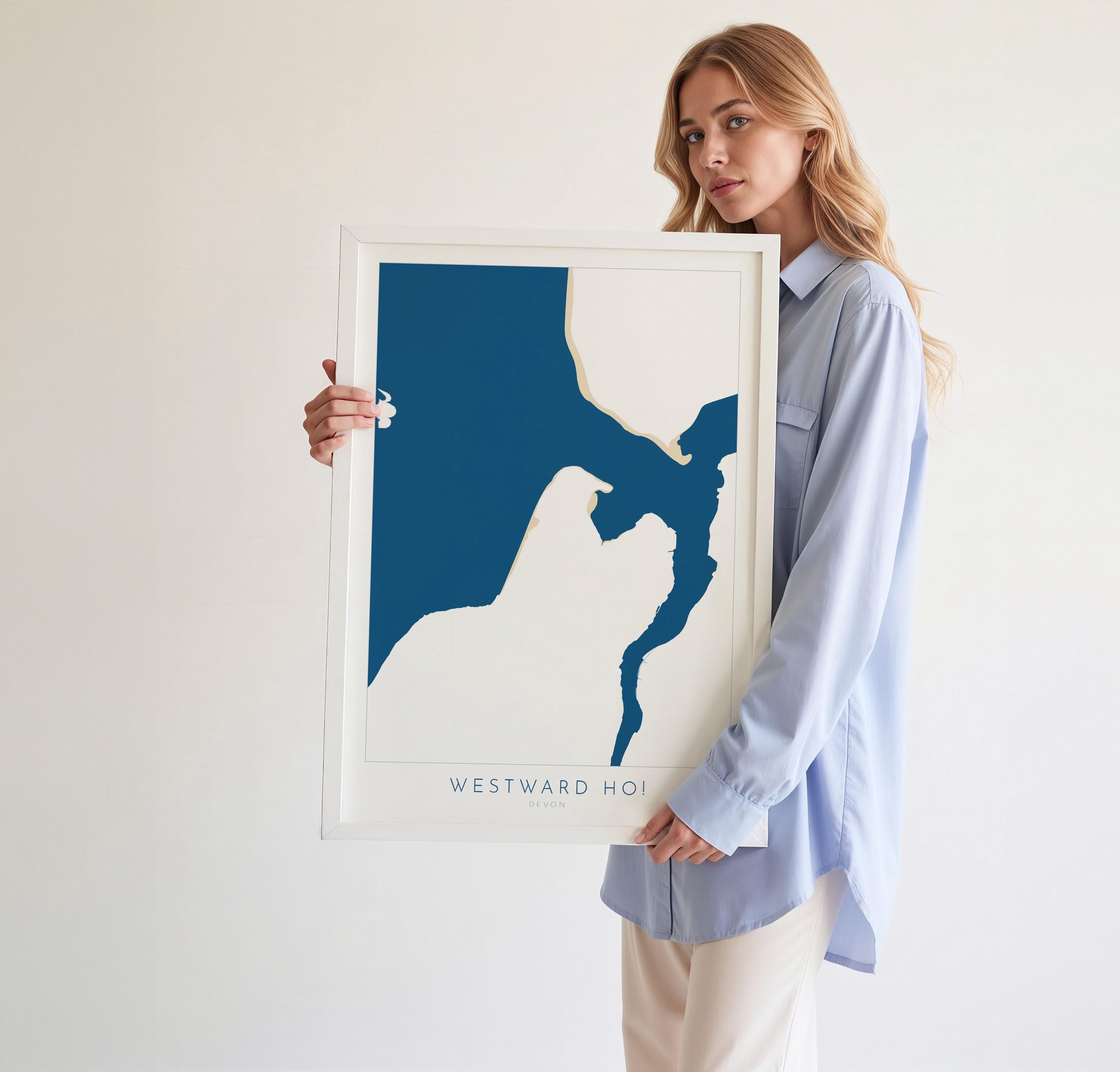 Westward Ho! Map Art - Westward Ho Devon Map, Westward Ho! Beach Print, Westward Ho! Art Print, Devon Beach Art, North Devon Map Art, Coast