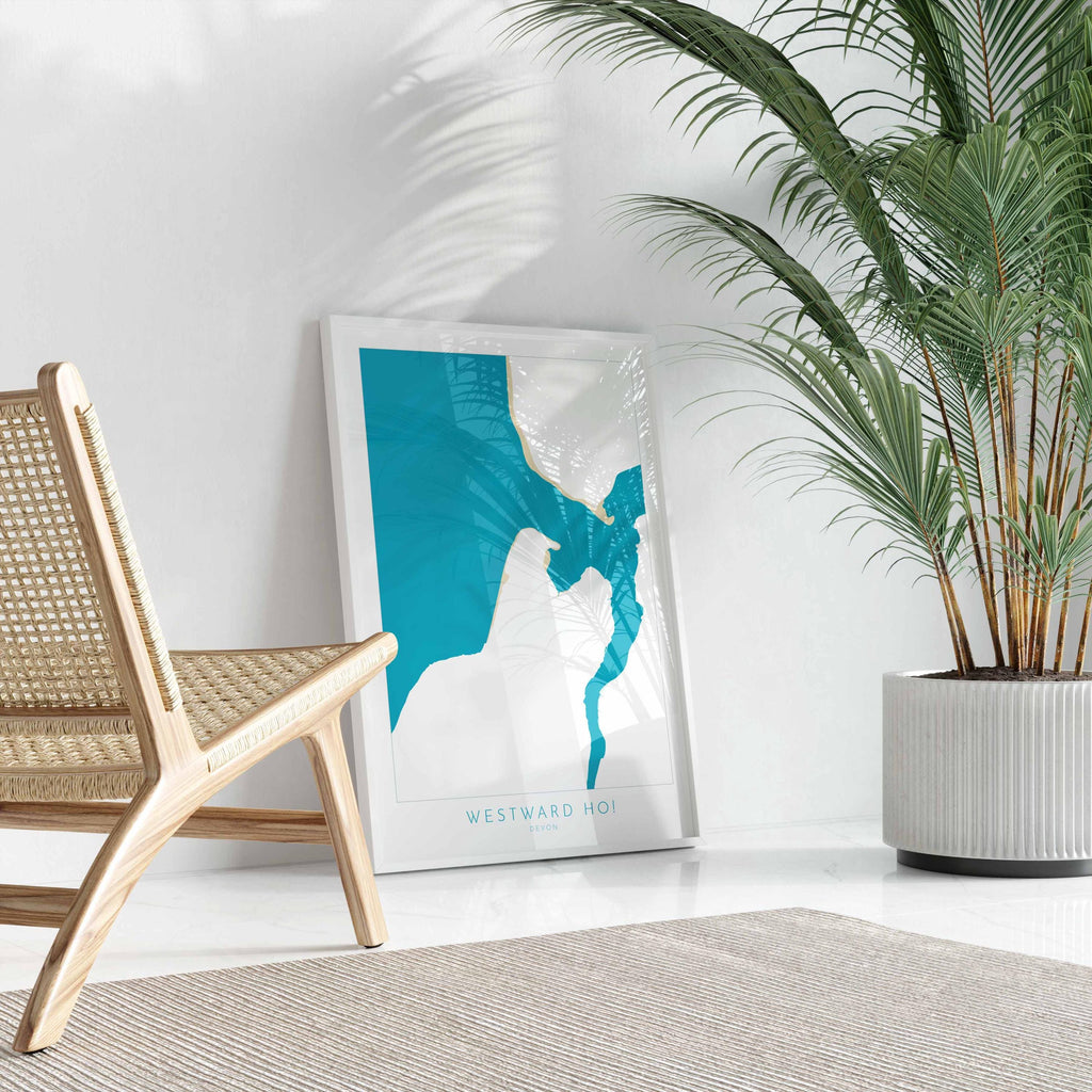 Westward Ho! Map Art - Westward Ho Devon Map, Westward Ho! Beach Print, Westward Ho! Art Print, Devon Beach Art, North Devon Map Art, Coast