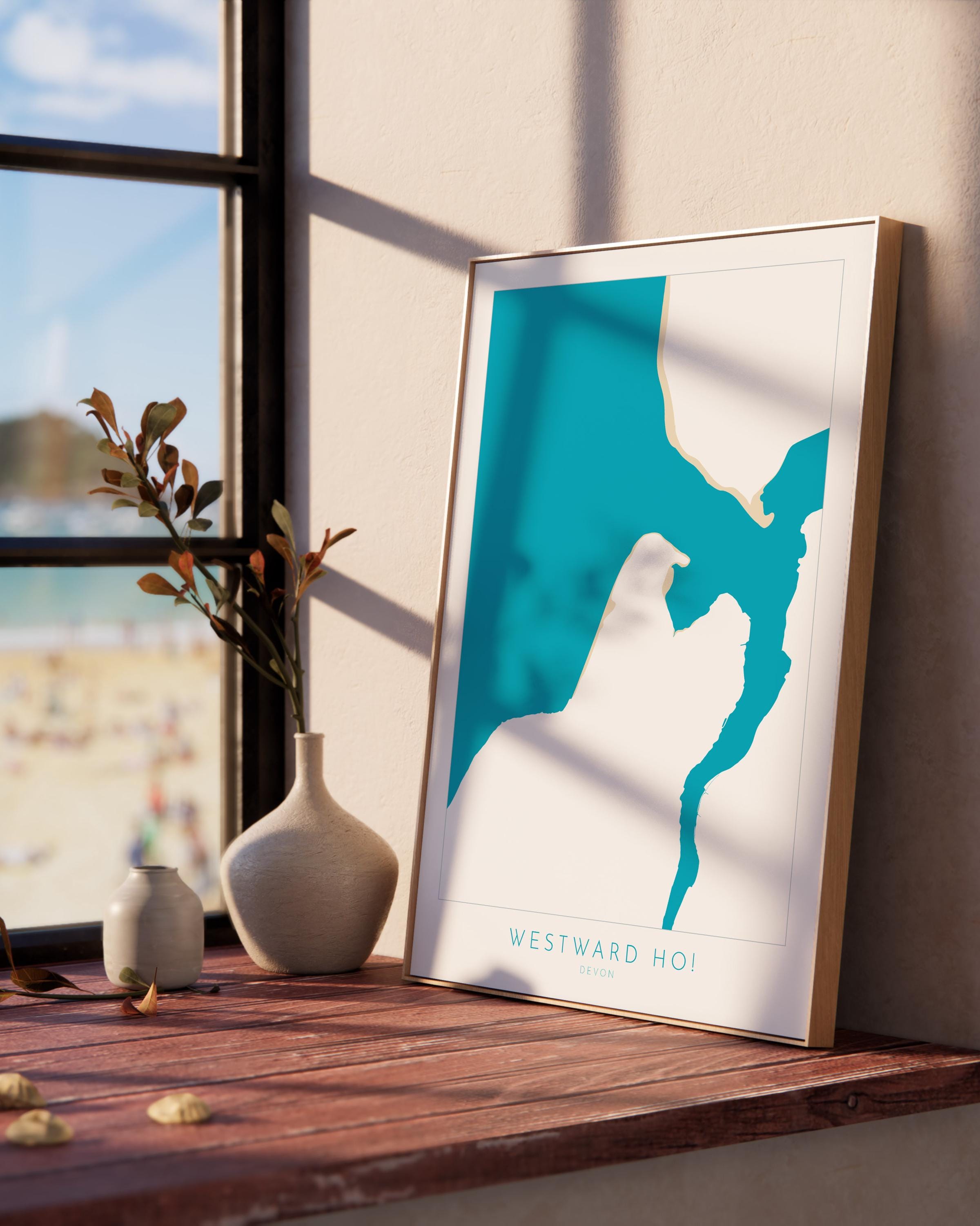 Westward Ho! Map Art - Westward Ho Devon Map, Westward Ho! Beach Print, Westward Ho! Art Print, Devon Beach Art, North Devon Map Art, Coast