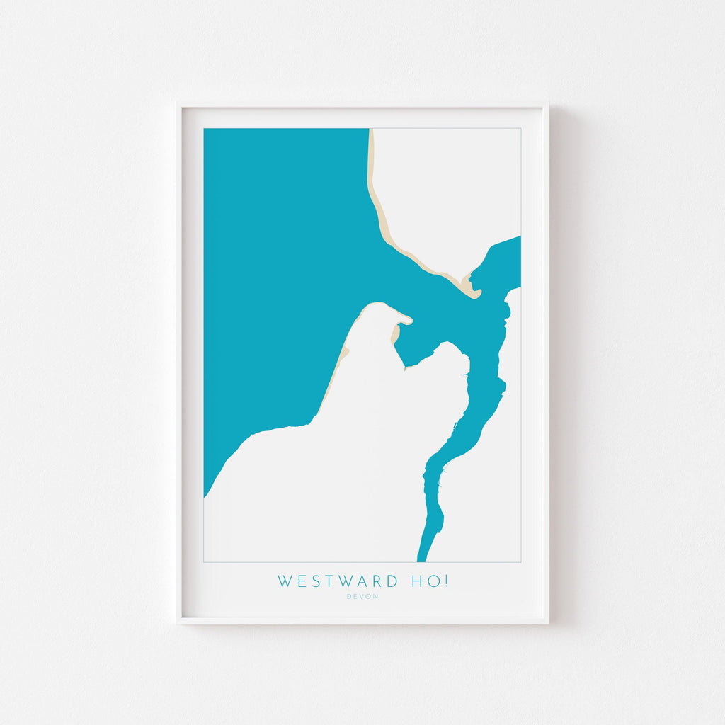 Westward Ho! Map Art - Westward Ho Devon Map, Westward Ho! Beach Print, Westward Ho! Art Print, Devon Beach Art, North Devon Map Art, Coast