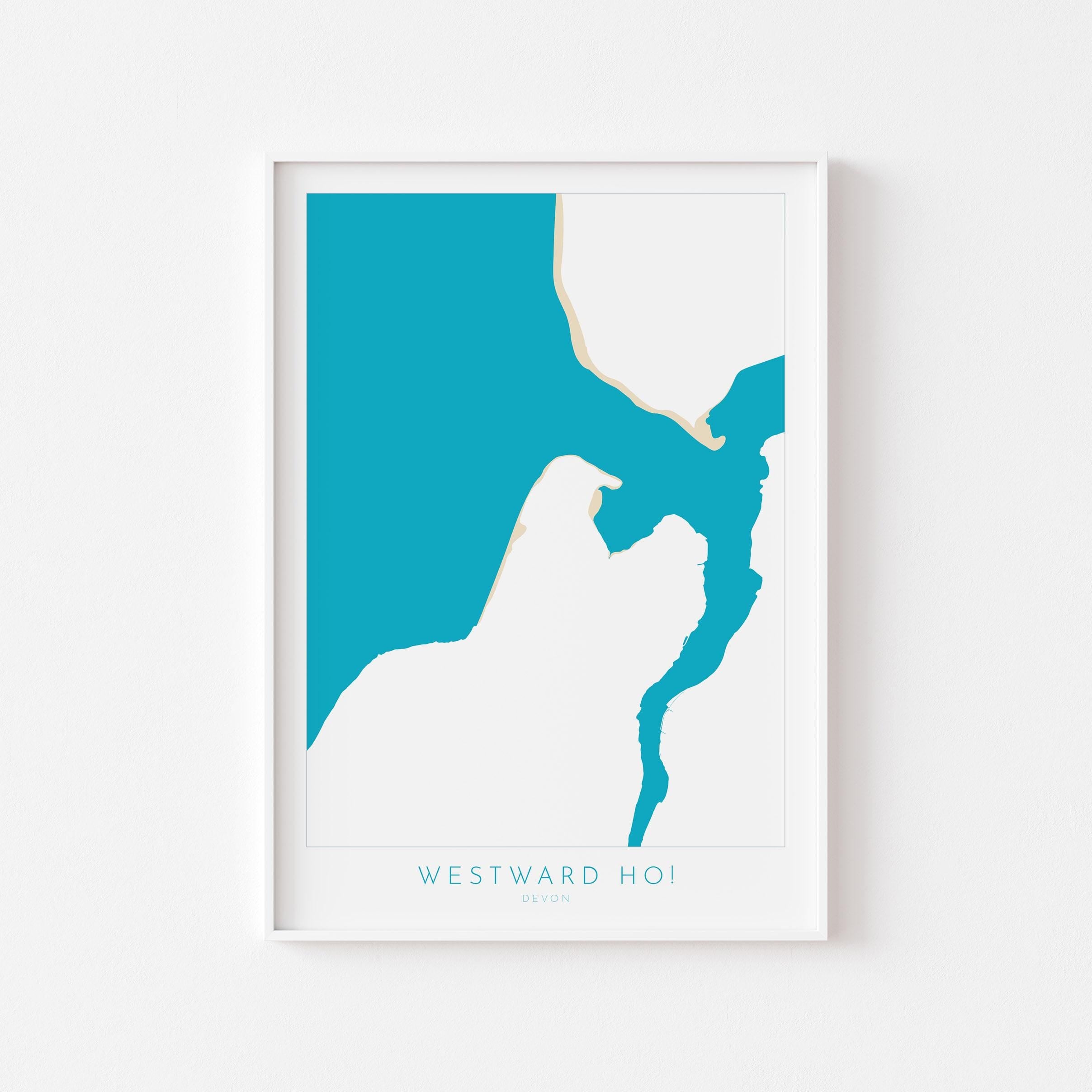 Westward Ho! Map Art - Westward Ho Devon Map, Westward Ho! Beach Print, Westward Ho! Art Print, Devon Beach Art, North Devon Map Art, Coast
