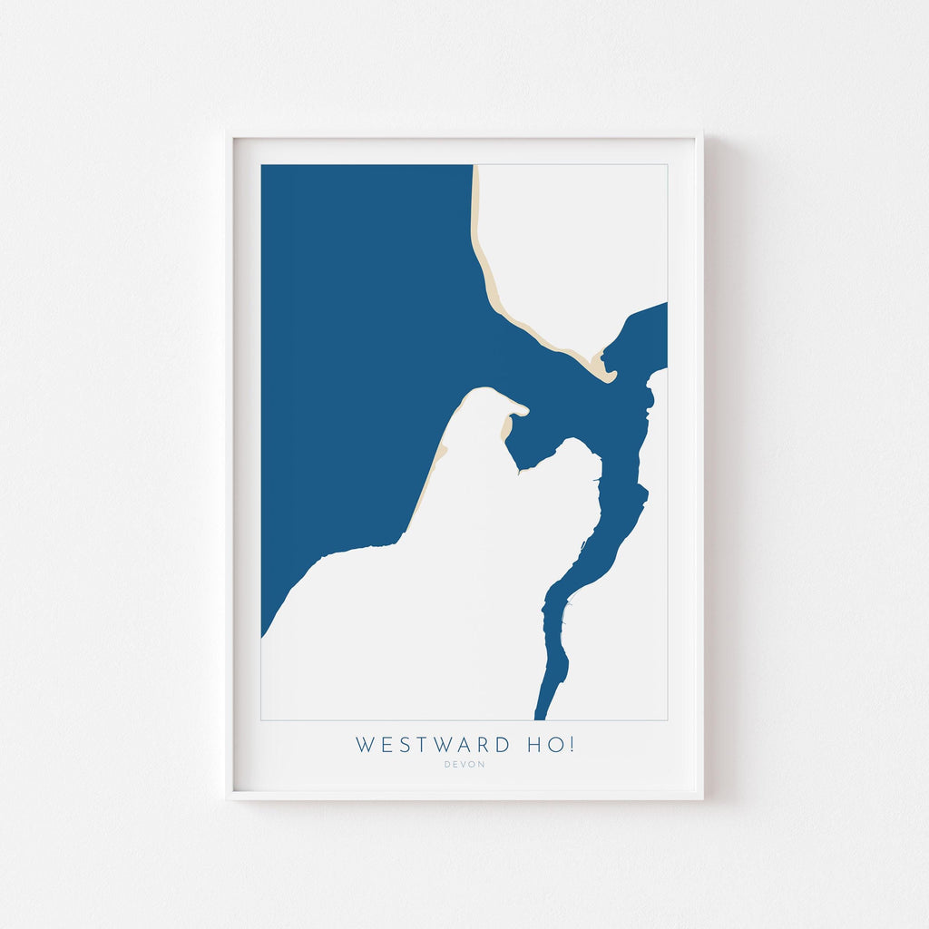 Westward Ho! Map Art - Westward Ho Devon Map, Westward Ho! Beach Print, Westward Ho! Art Print, Devon Beach Art, North Devon Map Art, Coast