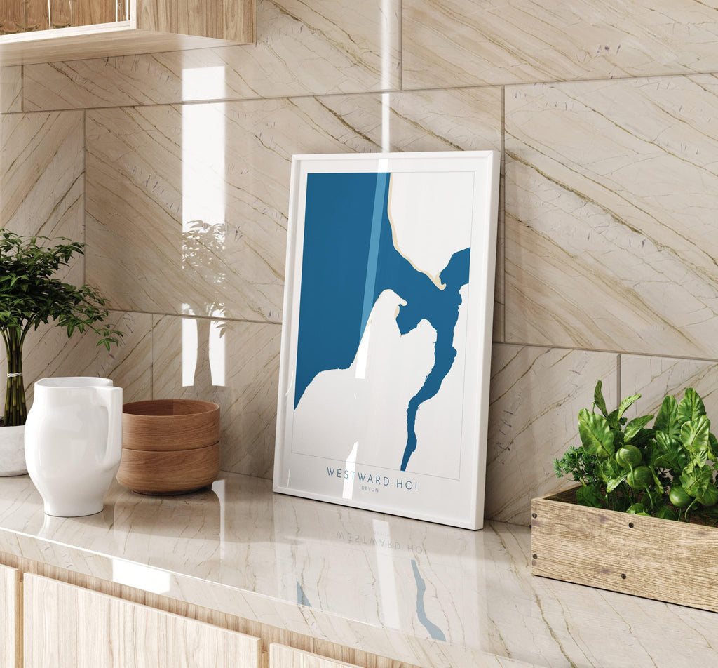 Westward Ho! Map Art - Westward Ho Devon Map, Westward Ho! Beach Print, Westward Ho! Art Print, Devon Beach Art, North Devon Map Art, Coast