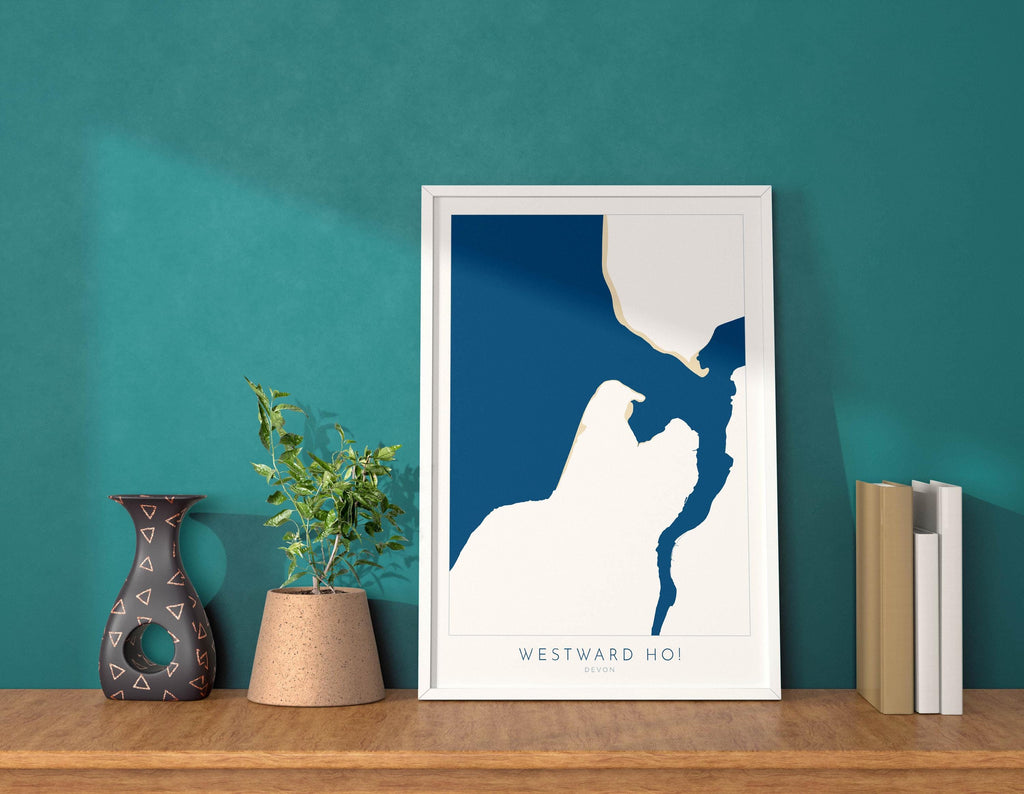 Westward Ho! Map Art - Westward Ho Devon Map, Westward Ho! Beach Print, Westward Ho! Art Print, Devon Beach Art, North Devon Map Art, Coast