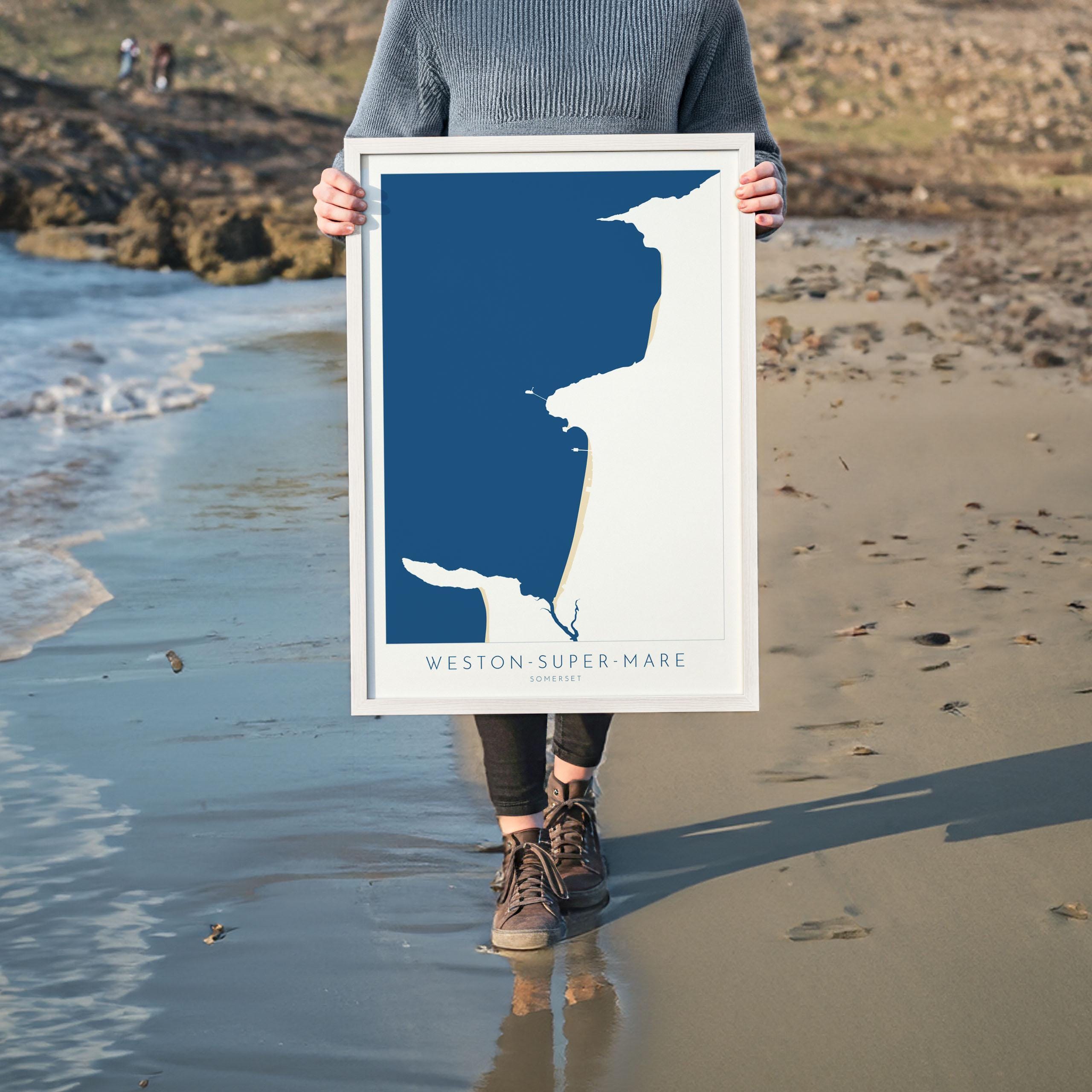 Weston-super-Mare Map Print - Weston Super Mare Beach Art, Somerset Map Art, Somerset Travel Poster, A1, A2, A3, A4, Somerset Gift UK