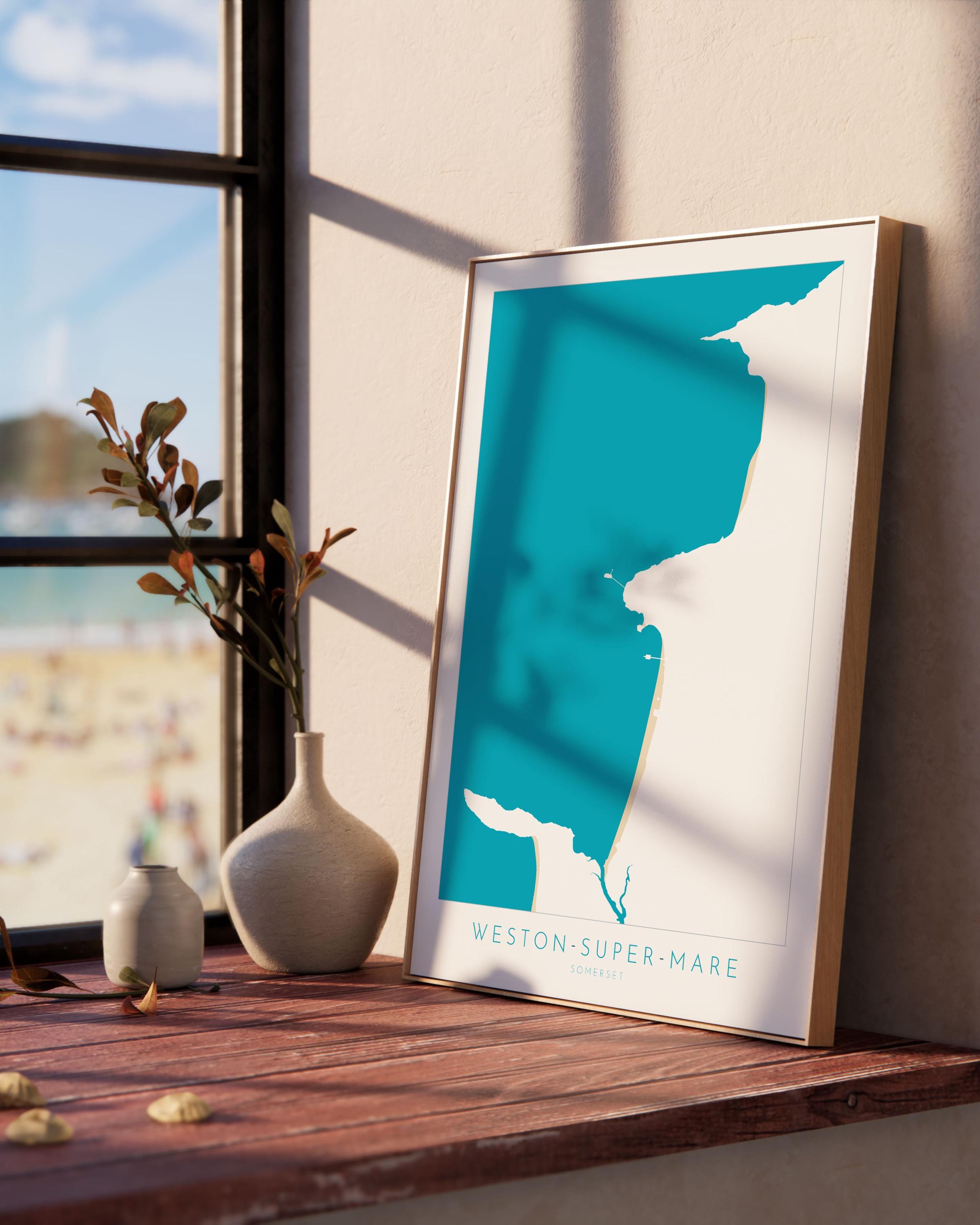 Weston-super-Mare Map Print - Weston Super Mare Beach Art, Somerset Map Art, Somerset Travel Poster, A1, A2, A3, A4, Somerset Gift UK