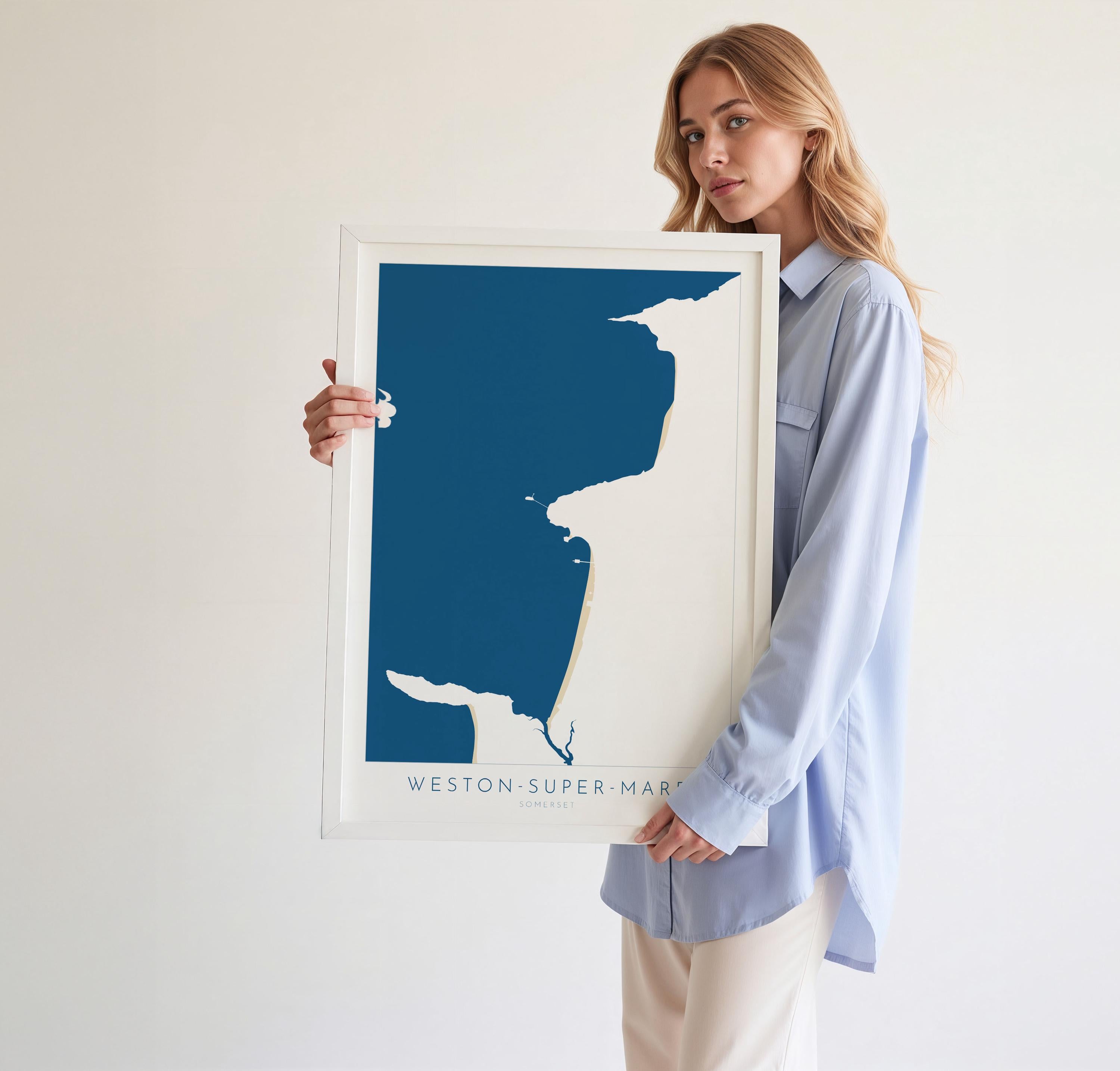 Weston-super-Mare Map Print - Weston Super Mare Beach Art, Somerset Map Art, Somerset Travel Poster, A1, A2, A3, A4, Somerset Gift UK