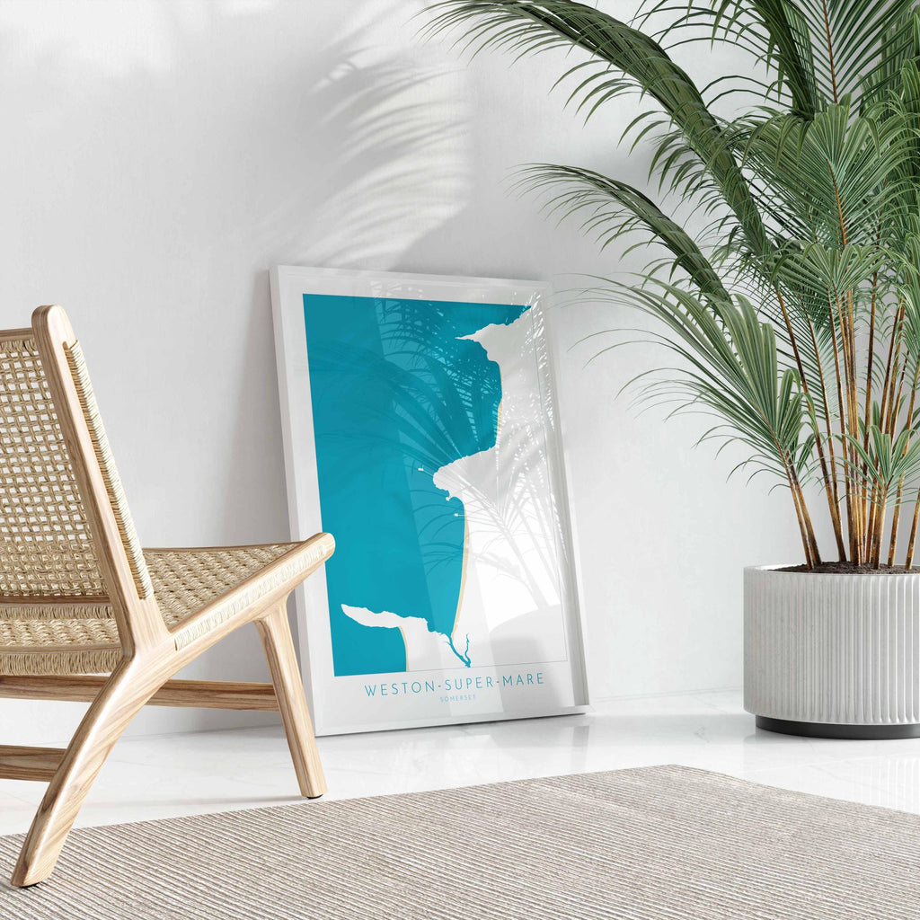 Weston-super-Mare Map Print - Weston Super Mare Beach Art, Somerset Map Art, Somerset Travel Poster, A1, A2, A3, A4, Somerset Gift UK