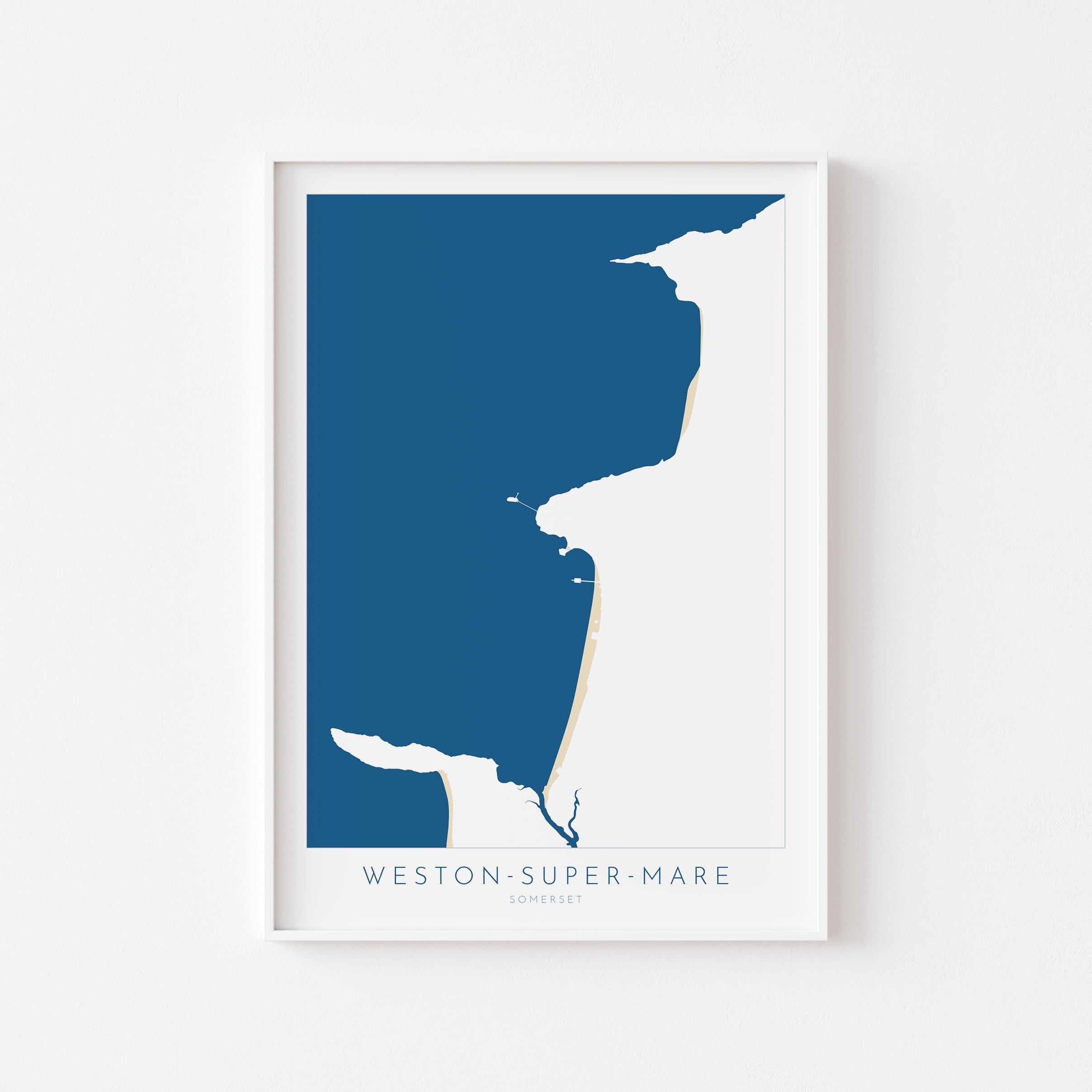 Weston-super-Mare Map Print - Weston Super Mare Beach Art, Somerset Map Art, Somerset Travel Poster, A1, A2, A3, A4, Somerset Gift UK