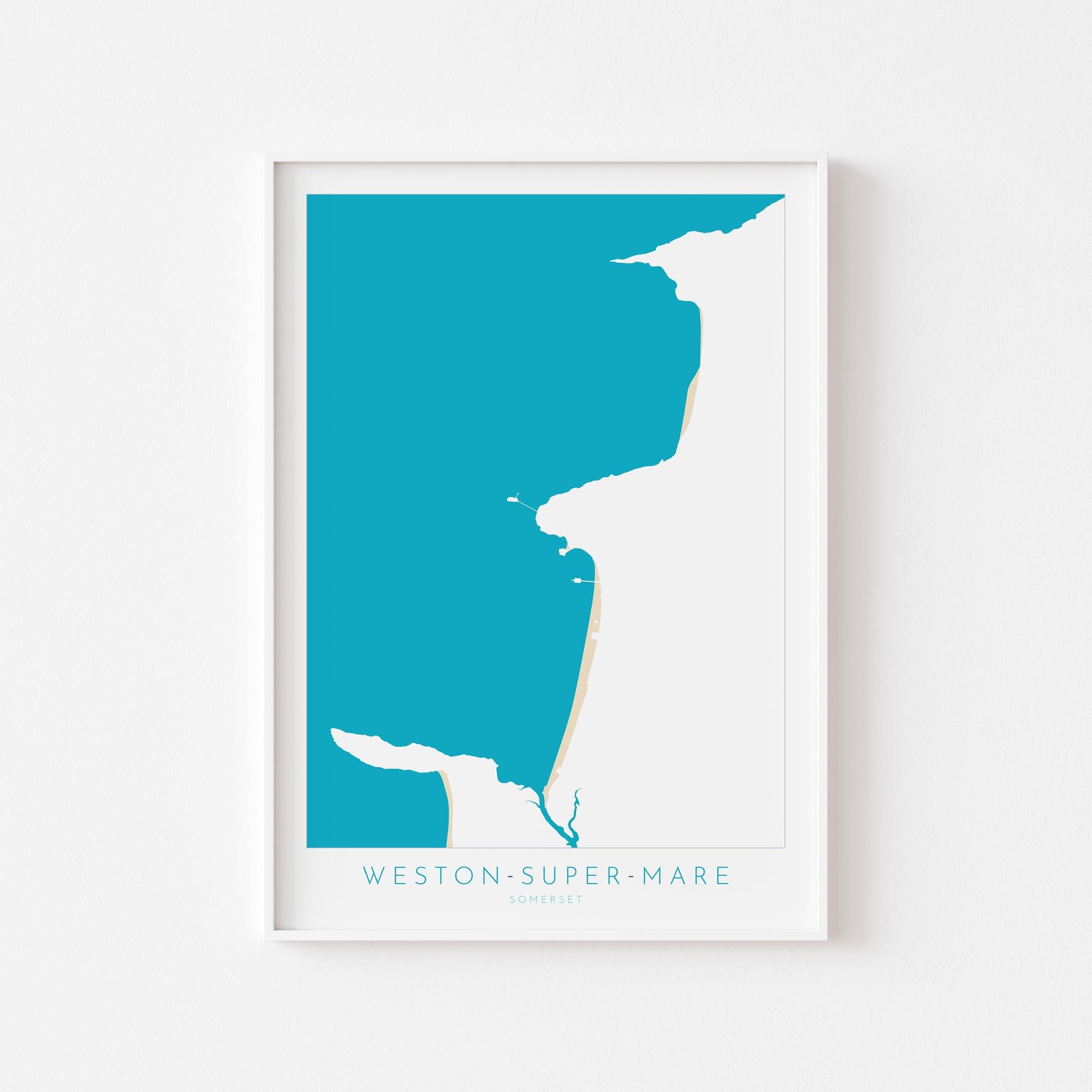Weston-super-Mare Map Print - Weston Super Mare Beach Art, Somerset Map Art, Somerset Travel Poster, A1, A2, A3, A4, Somerset Gift UK