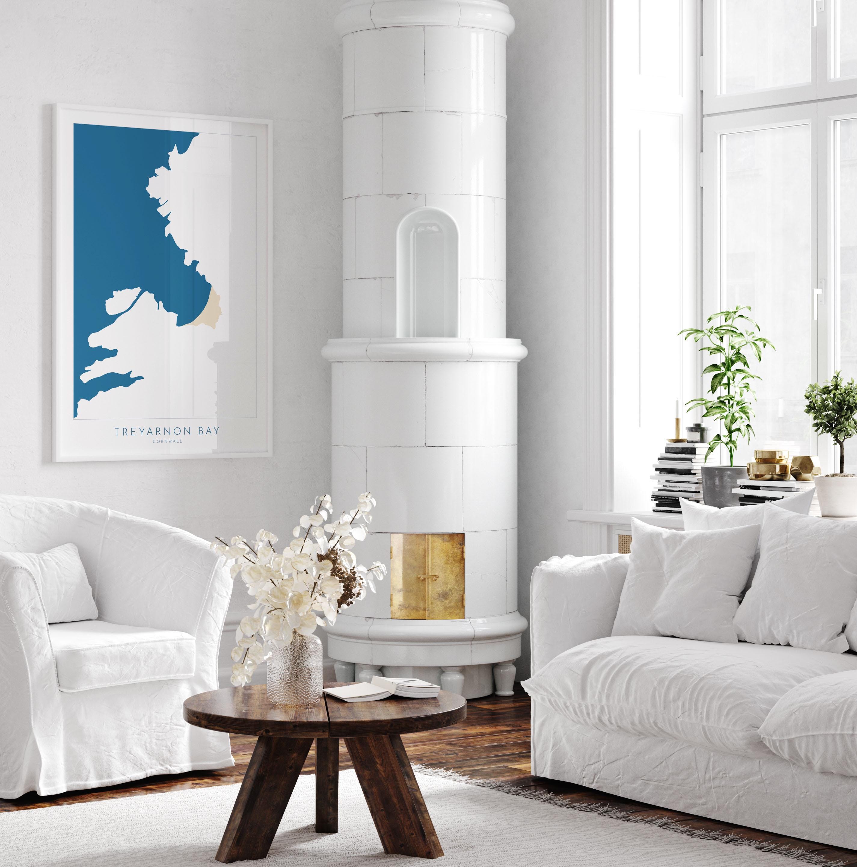 Treyarnon Bay Map - Treyarnon Bay Cornwall Art, Cornwall Map, Cornwall Coast Map, North Cornwall Coastline, Cornwall Beach Print