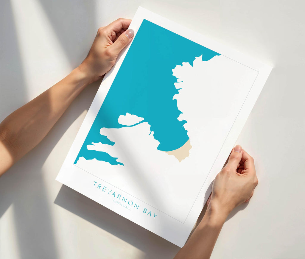 Treyarnon Bay Map - Treyarnon Bay Cornwall Art, Cornwall Map, Cornwall Coast Map, North Cornwall Coastline, Cornwall Beach Print