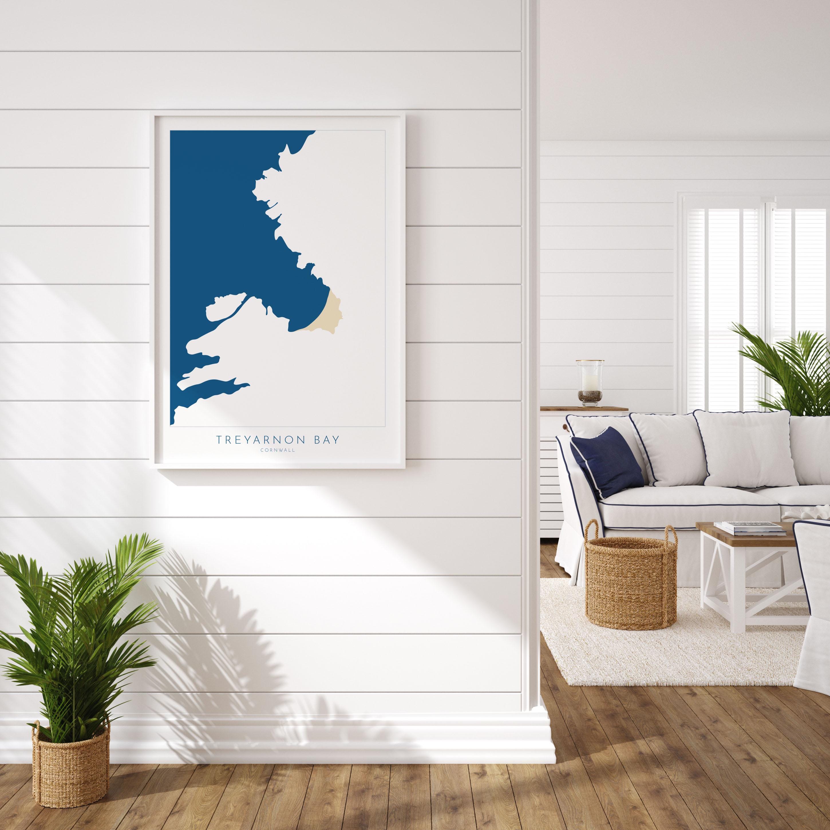 Treyarnon Bay Map - Treyarnon Bay Cornwall Art, Cornwall Map, Cornwall Coast Map, North Cornwall Coastline, Cornwall Beach Print