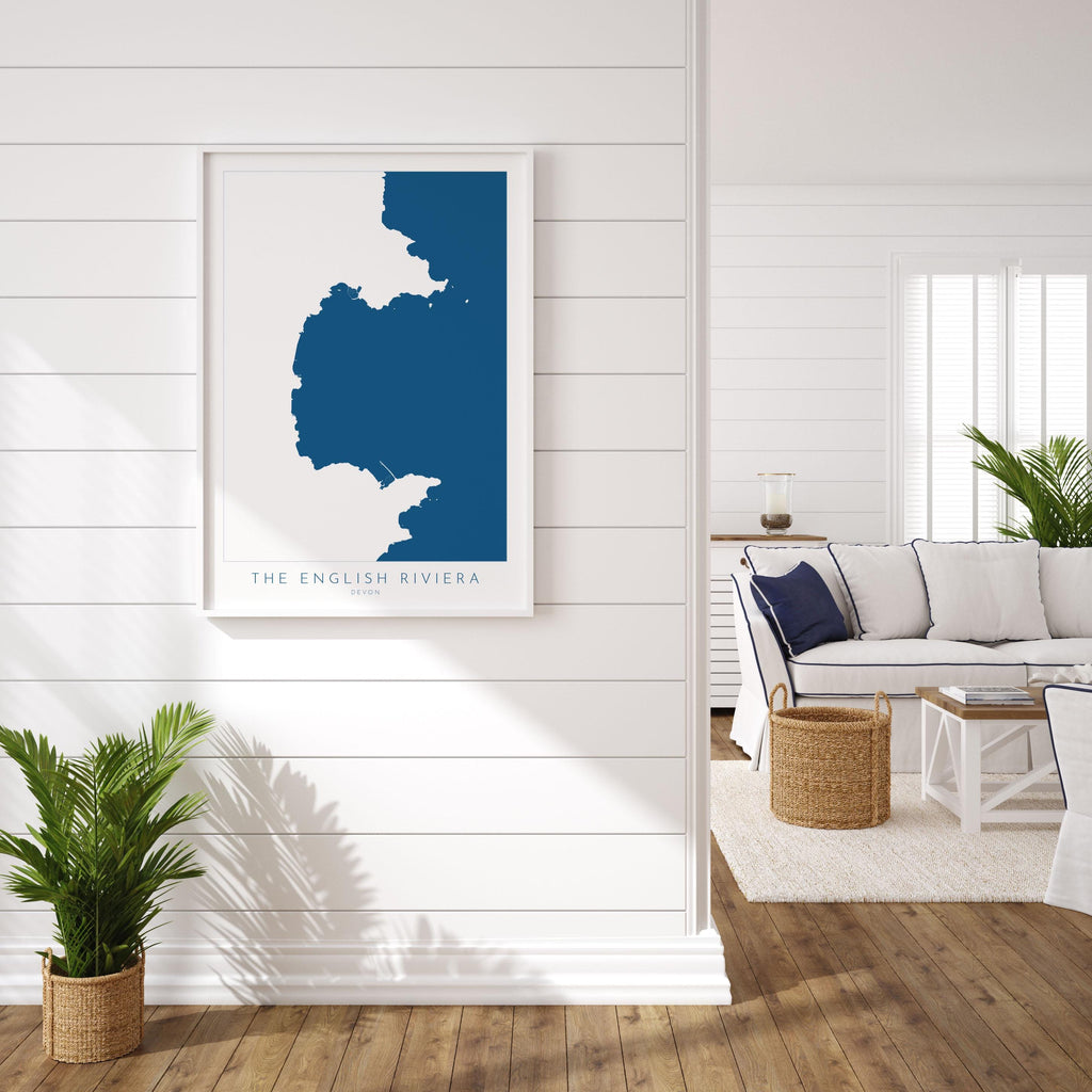 The English Riviera Print - Devon Map, Torbay Poster, Torquay Travel Print, Paignton Print, Brixham, Devon Coast, South Devon