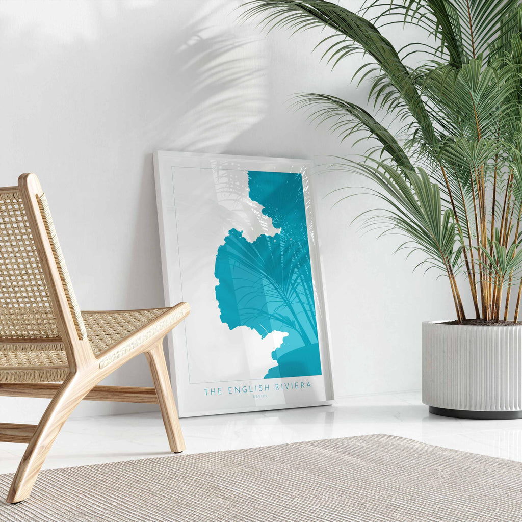 The English Riviera Print - Devon Map, Torbay Poster, Torquay Travel Print, Paignton Print, Brixham, Devon Coast, South Devon