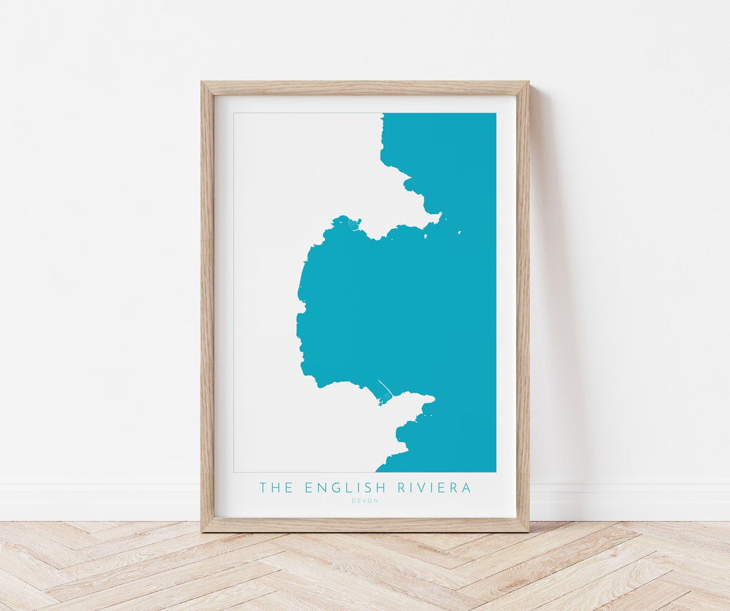 The English Riviera Print - Devon Map, Torbay Poster, Torquay Travel Print, Paignton Print, Brixham, Devon Coast, South Devon