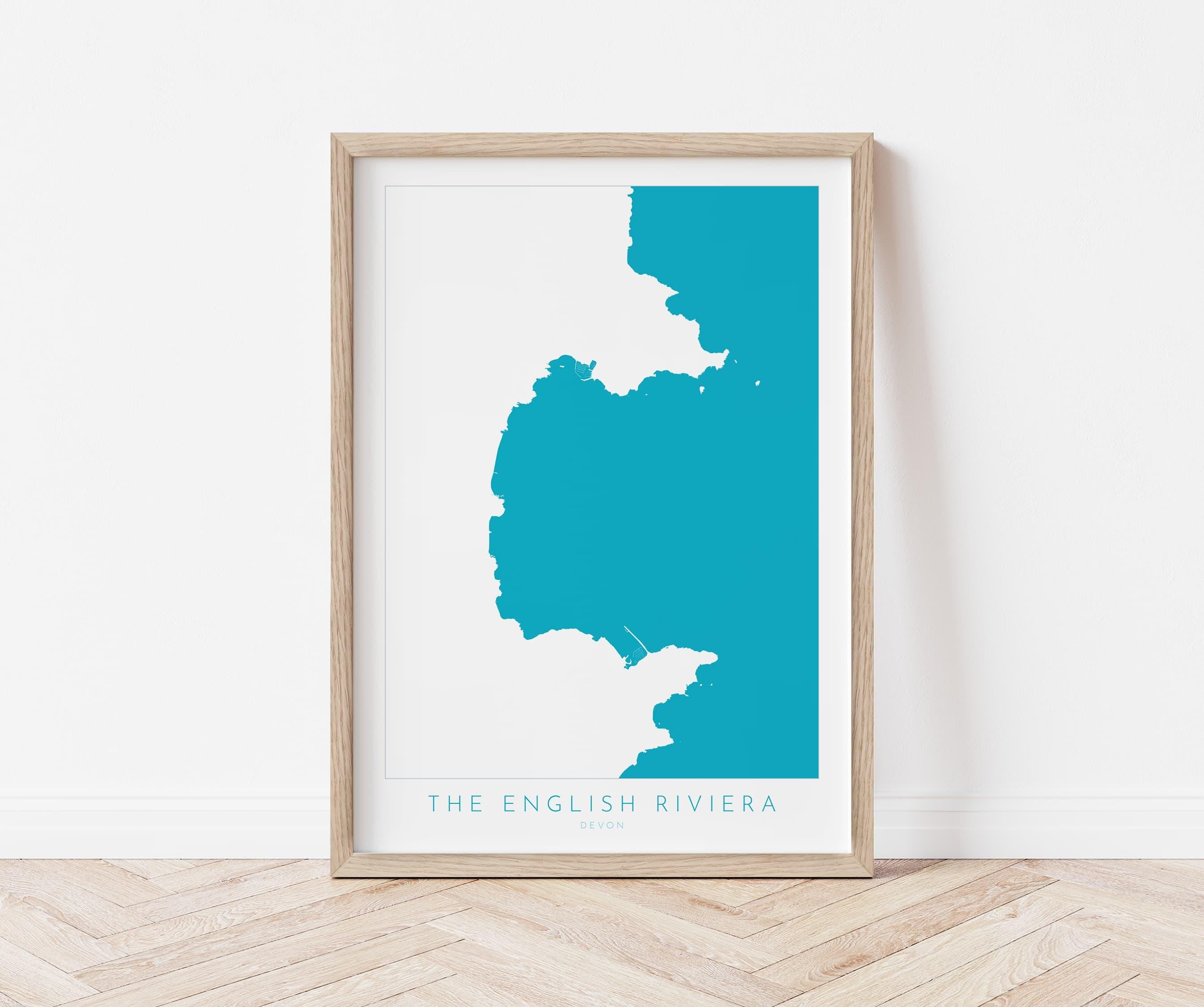 The English Riviera Print - Devon Map, Torbay Poster, Torquay Travel Print, Paignton Print, Brixham, Devon Coast, South Devon