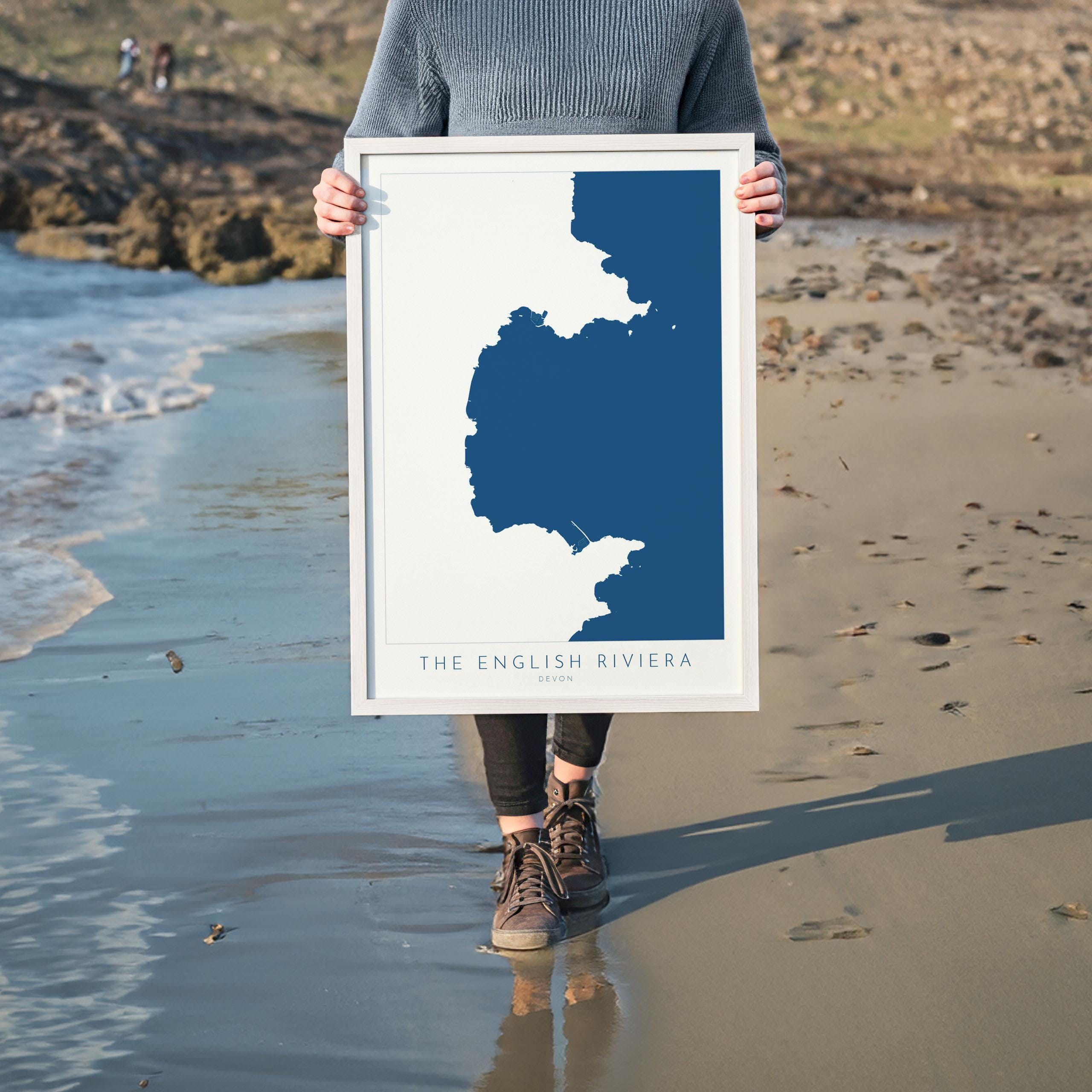 The English Riviera Print - Devon Map, Torbay Poster, Torquay Travel Print, Paignton Print, Brixham, Devon Coast, South Devon