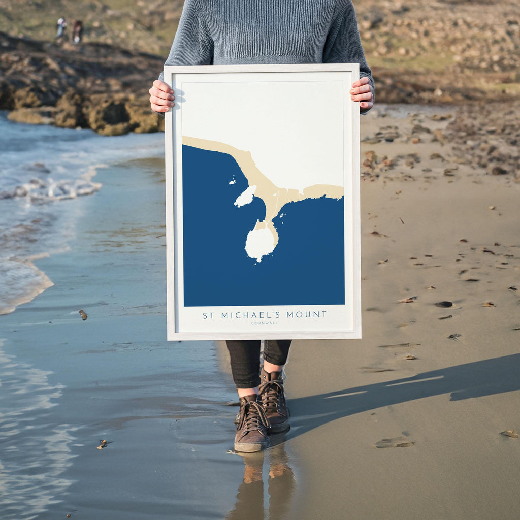 St Michael's Mount Print - Cornwall Map, Marazion Travel Print, Penzance Map, Cornwall Art, Mount's Bay, Cornish Coast Print