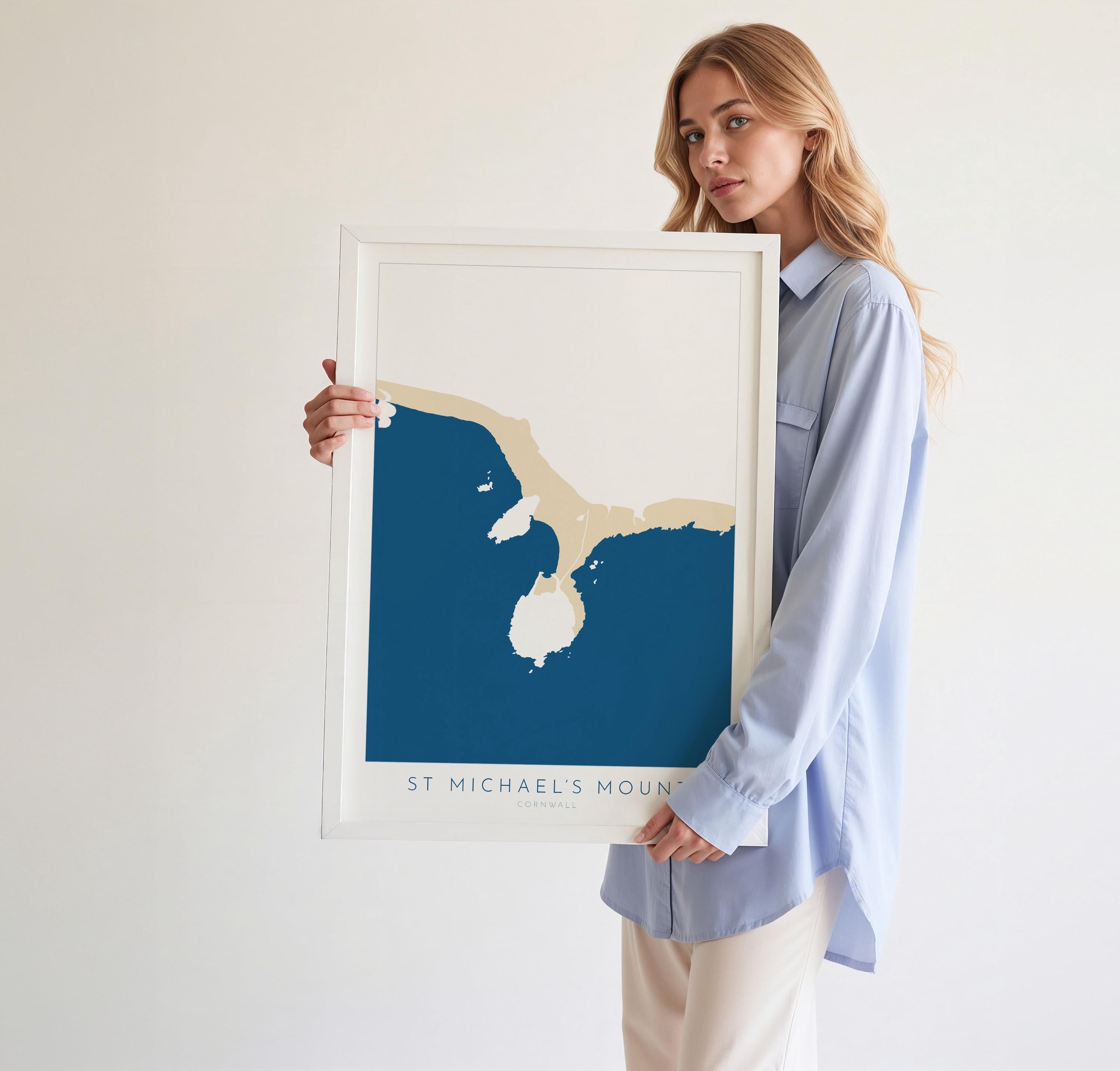 St Michael's Mount Print - Cornwall Map, Marazion Travel Print, Penzance Map, Cornwall Art, Mount's Bay, Cornish Coast Print