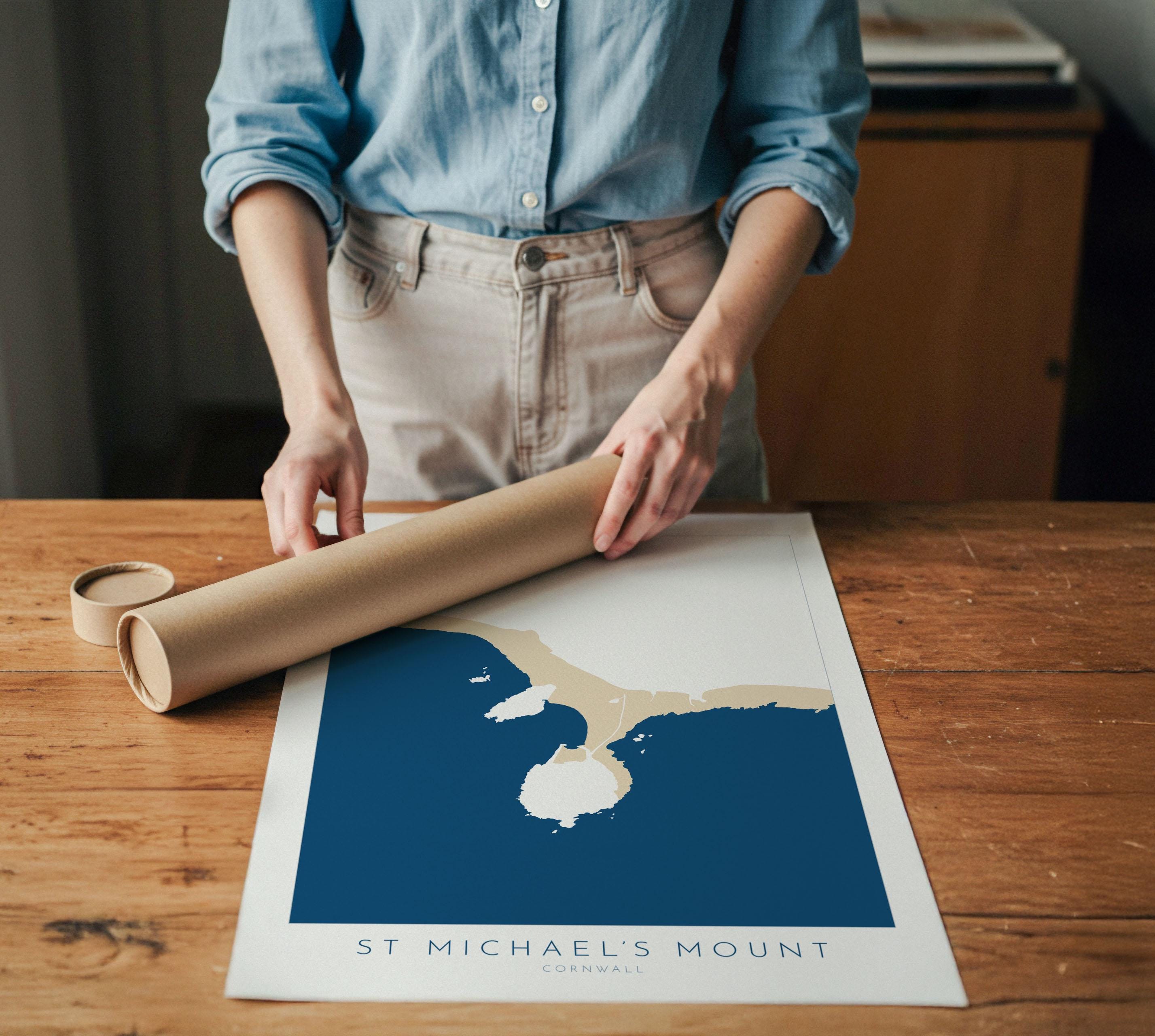 St Michael's Mount Print - Cornwall Map, Marazion Travel Print, Penzance Map, Cornwall Art, Mount's Bay, Cornish Coast Print