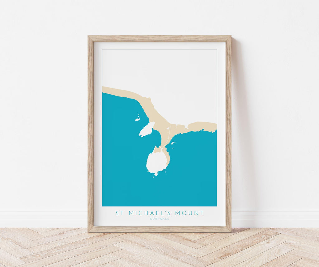 St Michael's Mount Print - Cornwall Map, Marazion Travel Print, Penzance Map, Cornwall Art, Mount's Bay, Cornish Coast Print